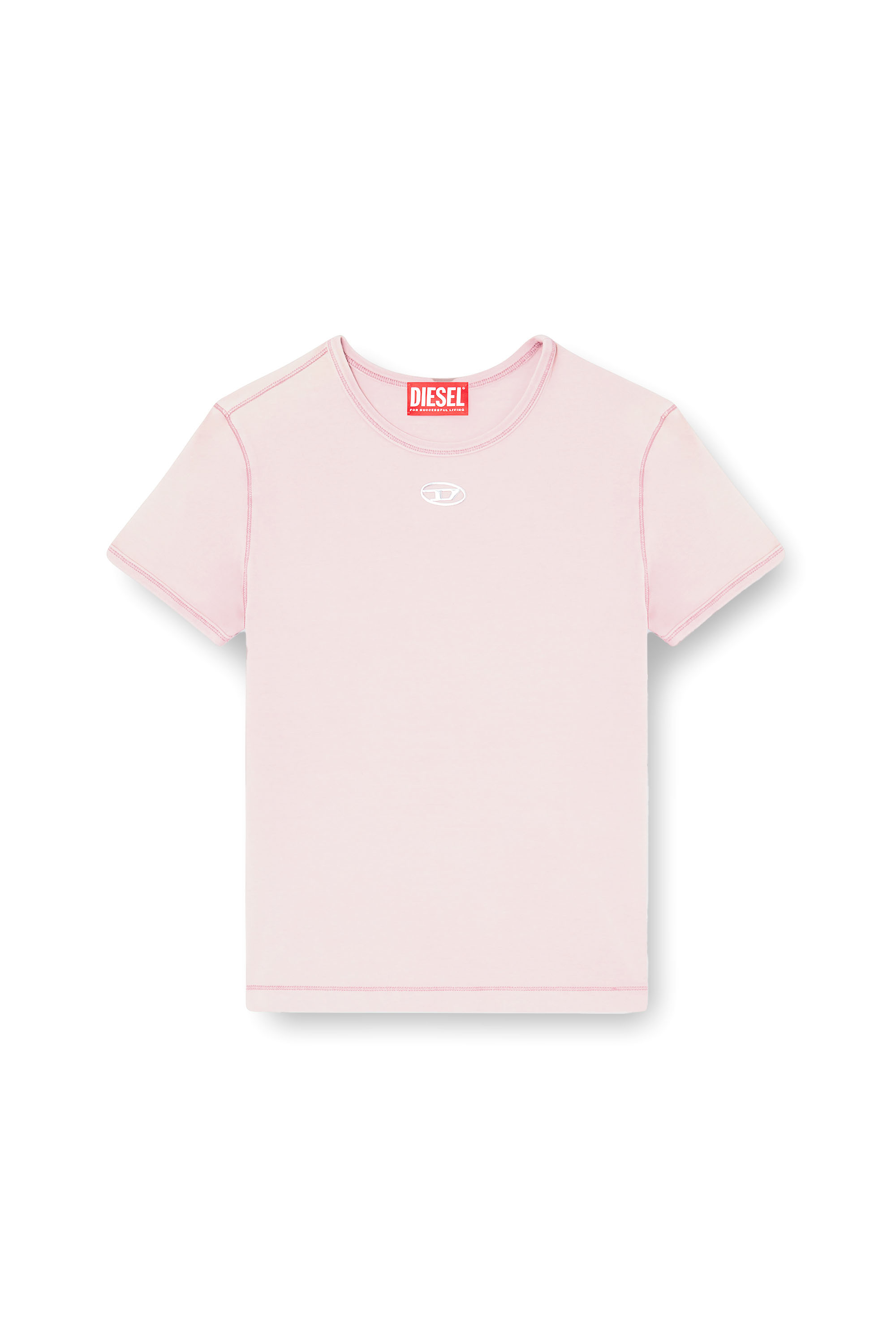 Diesel - T-UNCUTIESLONG-OD, Damen Slim-fit T-shirt with metallic Oval D in Rosa - 3