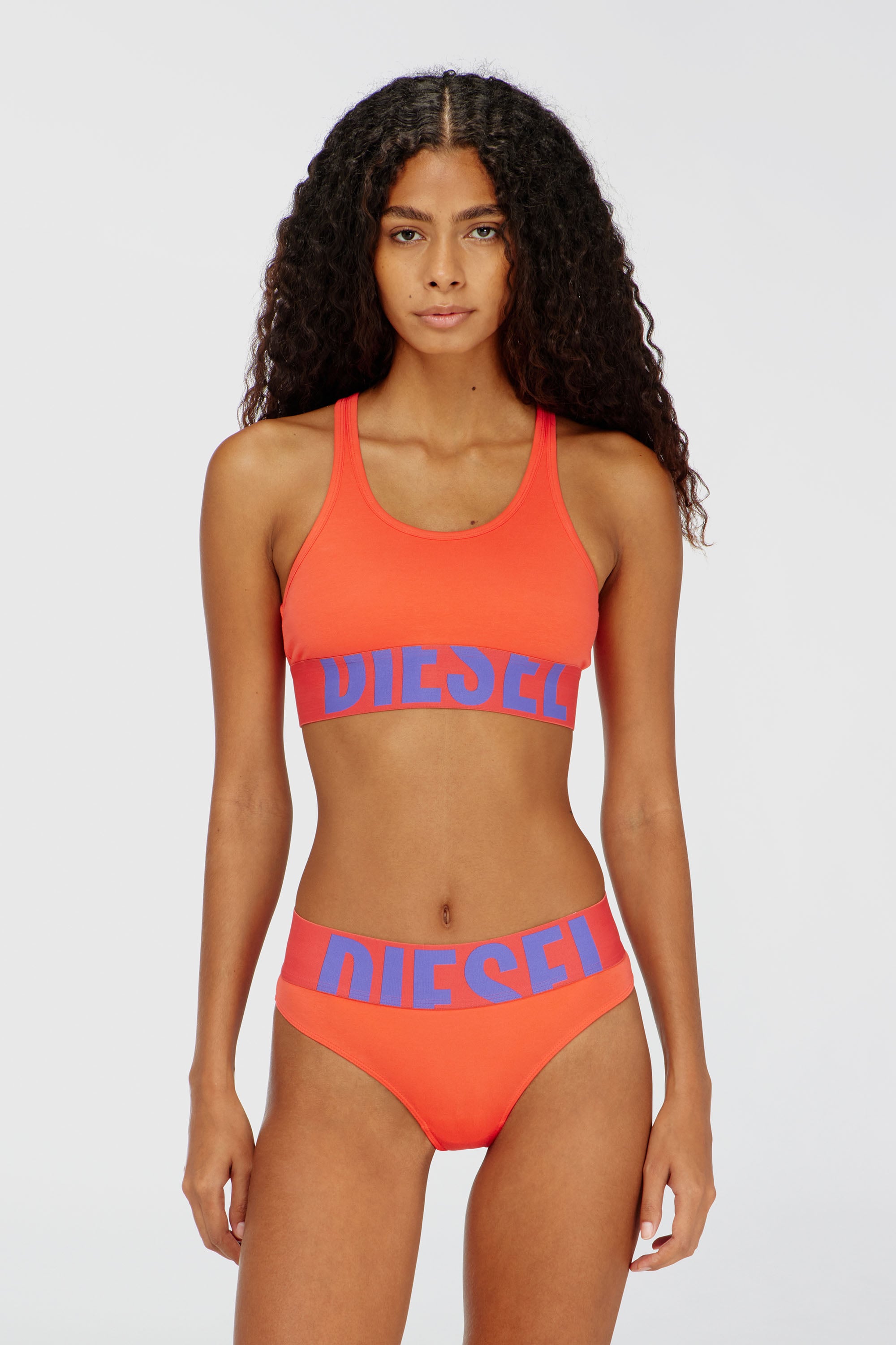 Diesel - UFSB-COTTON-RACE-BRALETTE-XL, Damen Sport-BH mit Cut-off-Logo in Orange - 1
