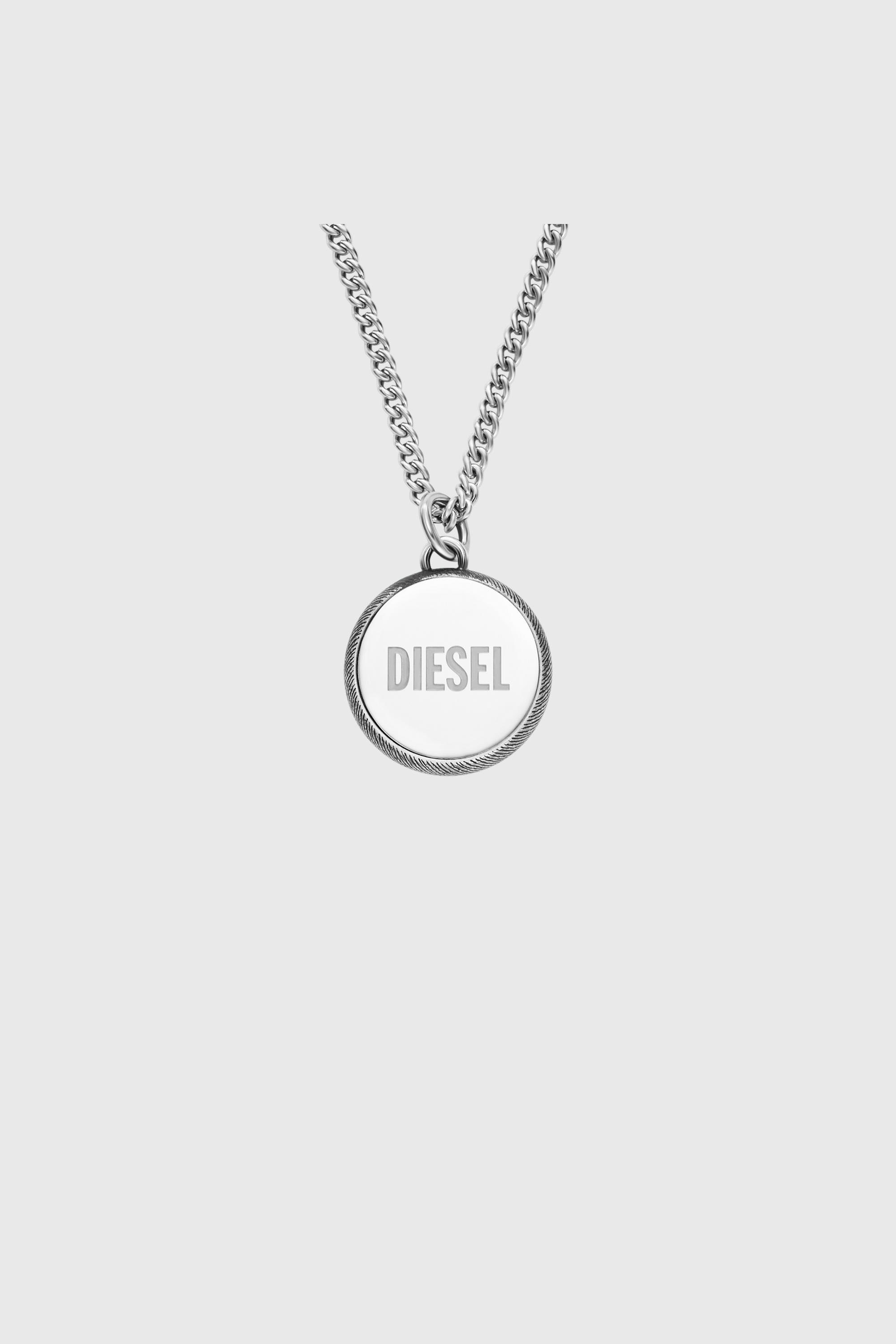 Diesel - DX1738040, Unisex Halskette aus Edelstahl mit Anh&auml;nger und Denim-Textur in Silber - 2