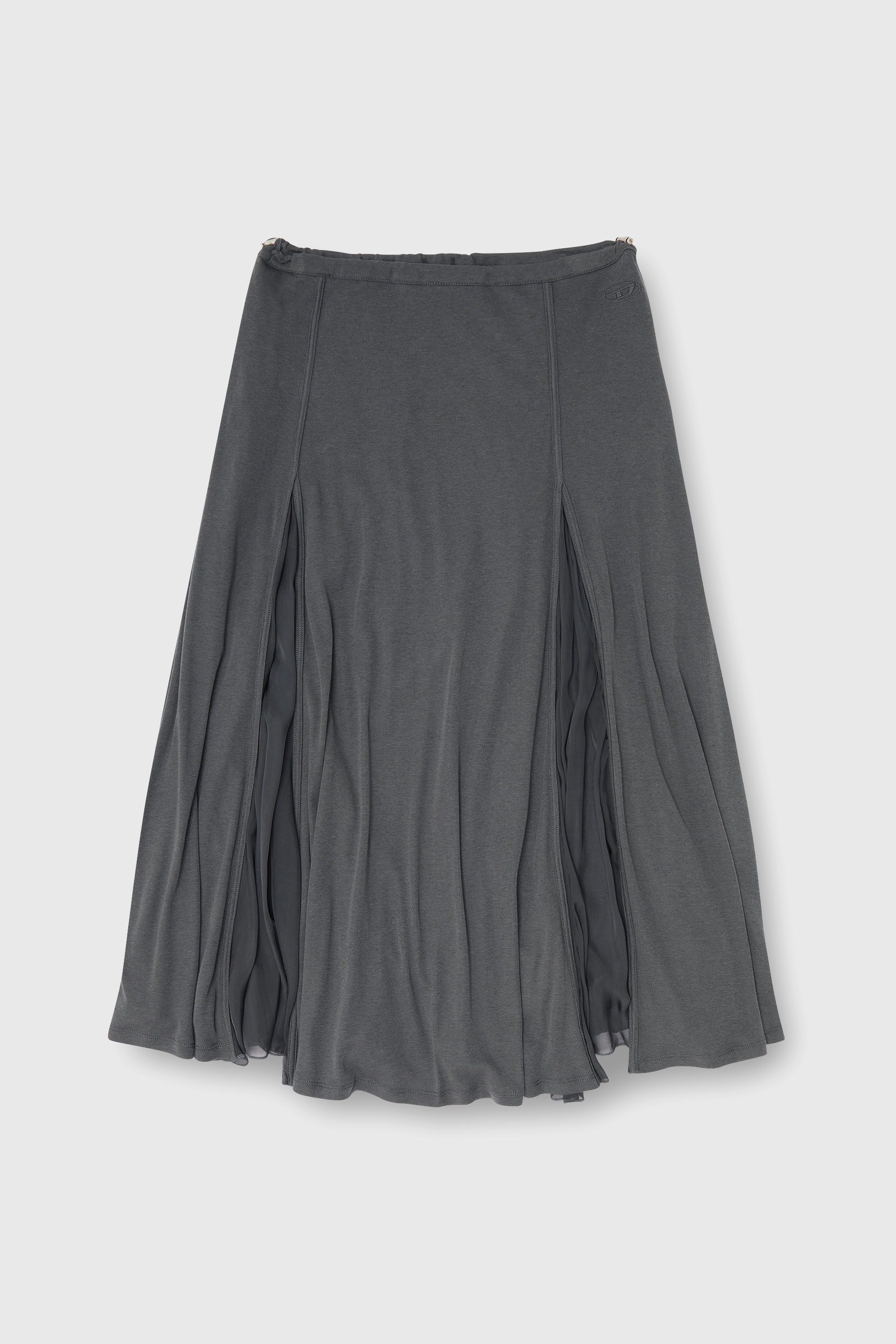 Diesel - O-LONGREI, Damen Midirock aus Rippjersey und Chiffon in Grau - 2