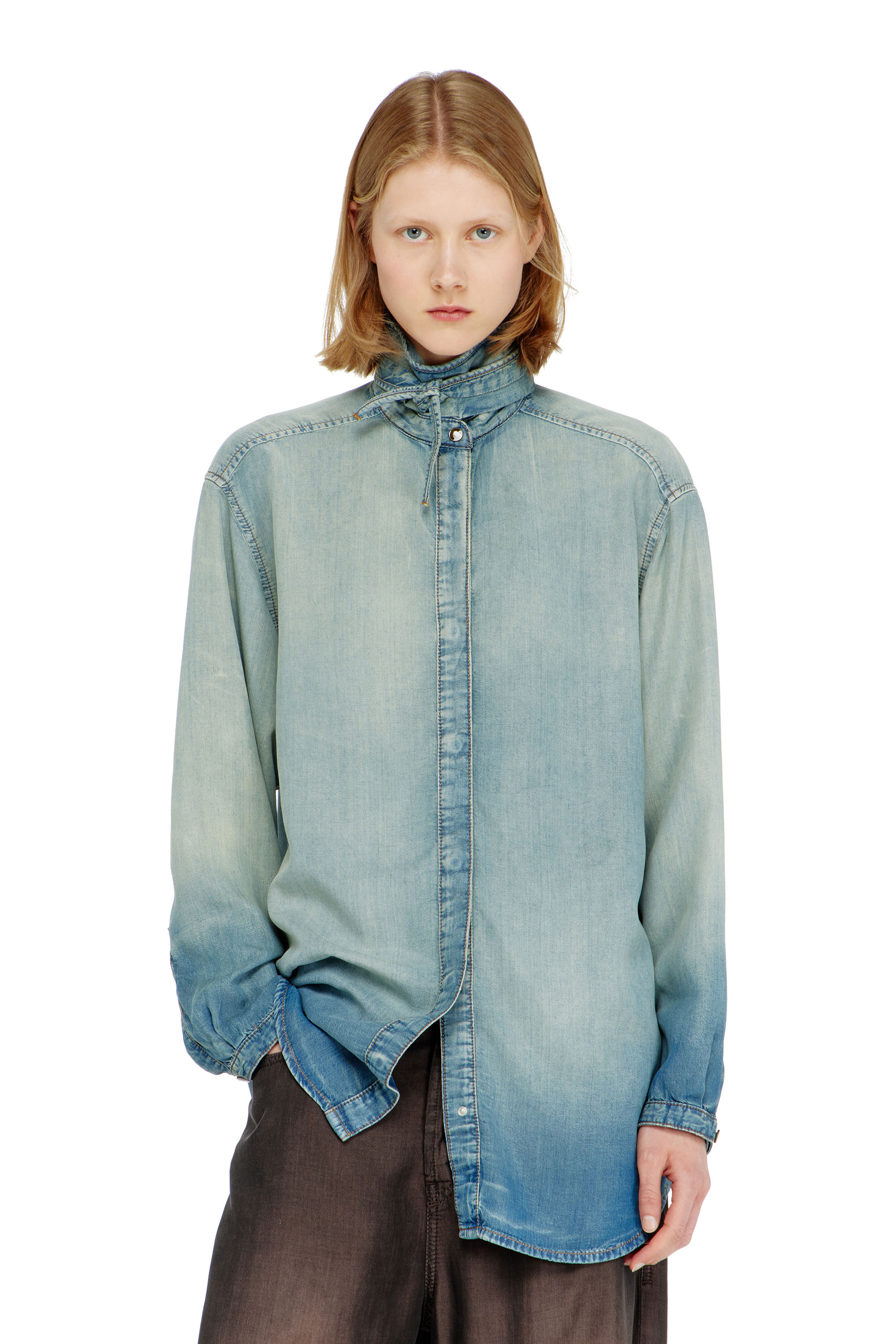 Diesel - DE-ARVEN-S1, Damen Hemd aus marmoriertem, flie&szlig;endem denim in null - 1