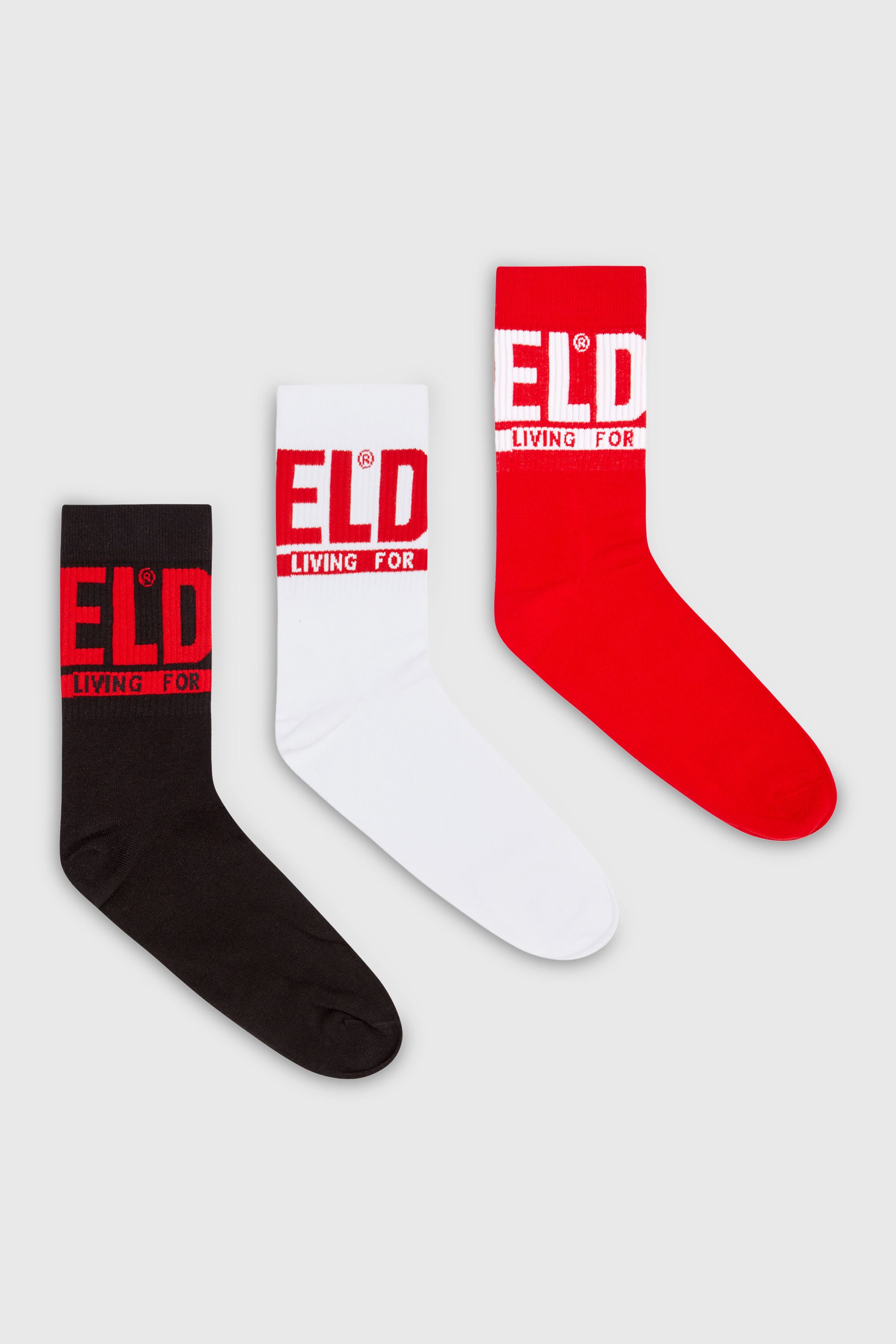 Diesel - SKM-RAY-THREEPACK, Herren Socken mit Logo-B&uuml;ndchen im Dreierpack in Rot/Schwarz - 1