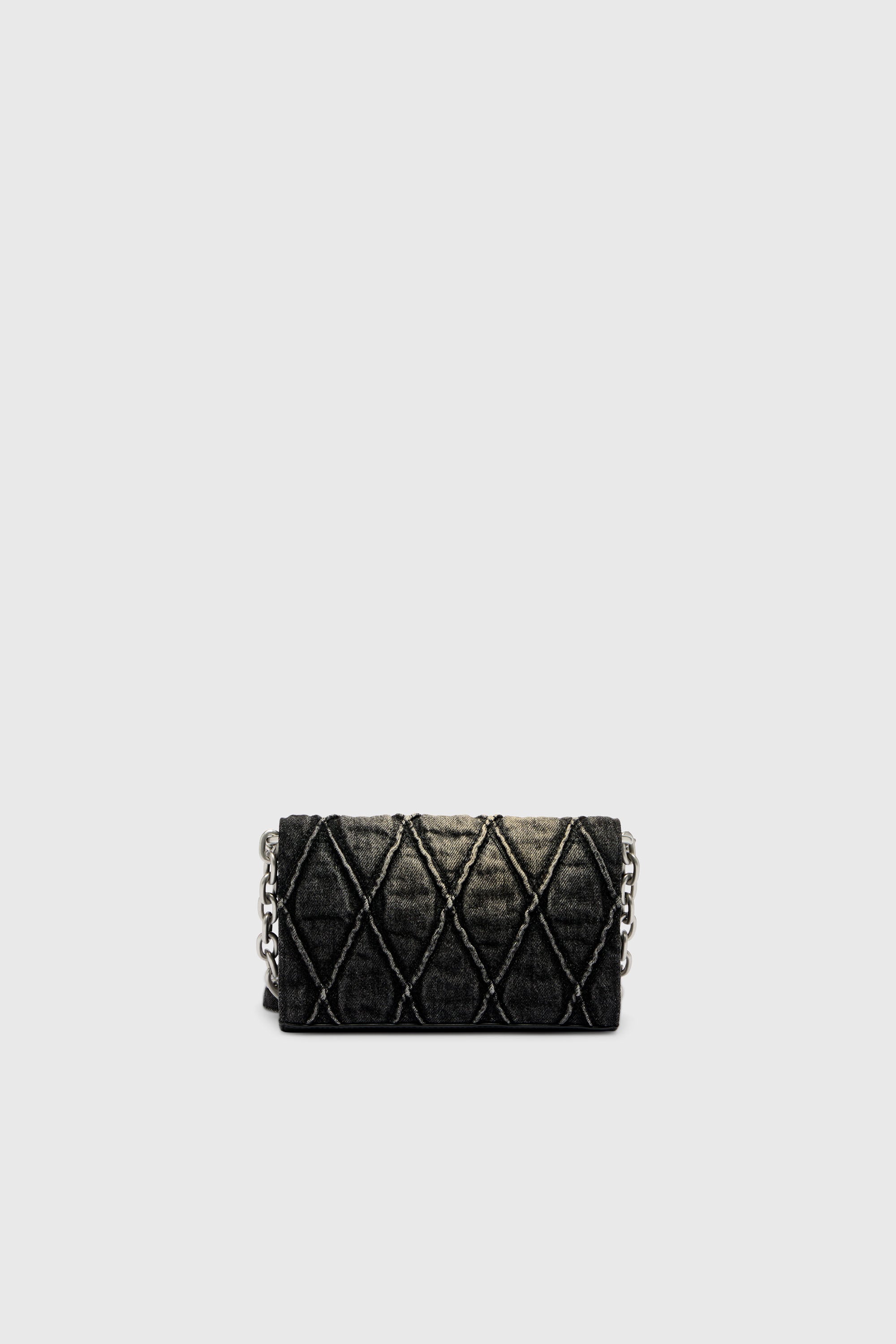 Diesel - CHARM-D WALLET STRAP, Damen Portemonnaie-Tasche aus gestepptem Argyle-Denim in Schwarz - 2