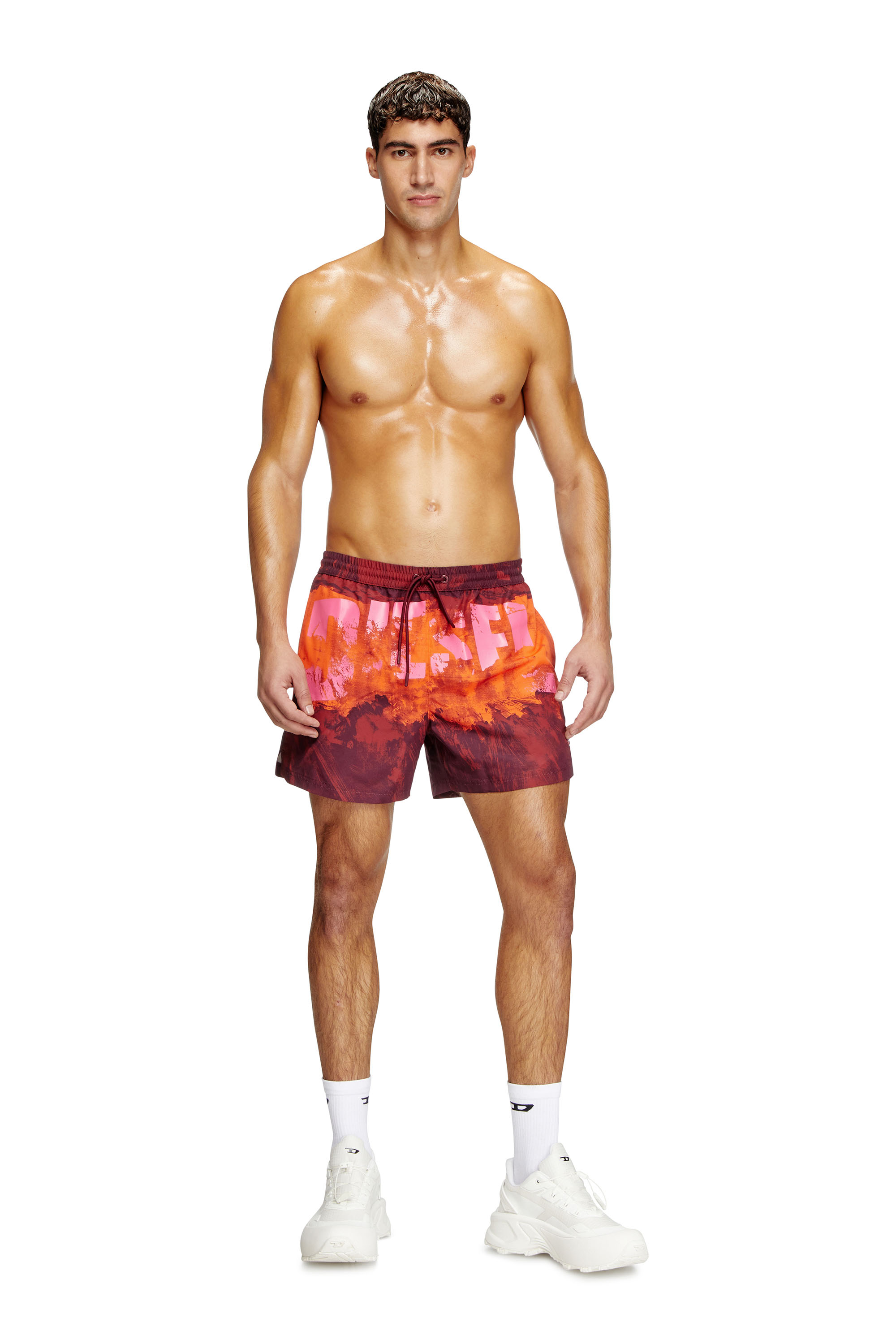 Diesel - KEN-37-D-POP, Herren Mittellange Bade-Shorts mit Grafik-Print in Rot - 1