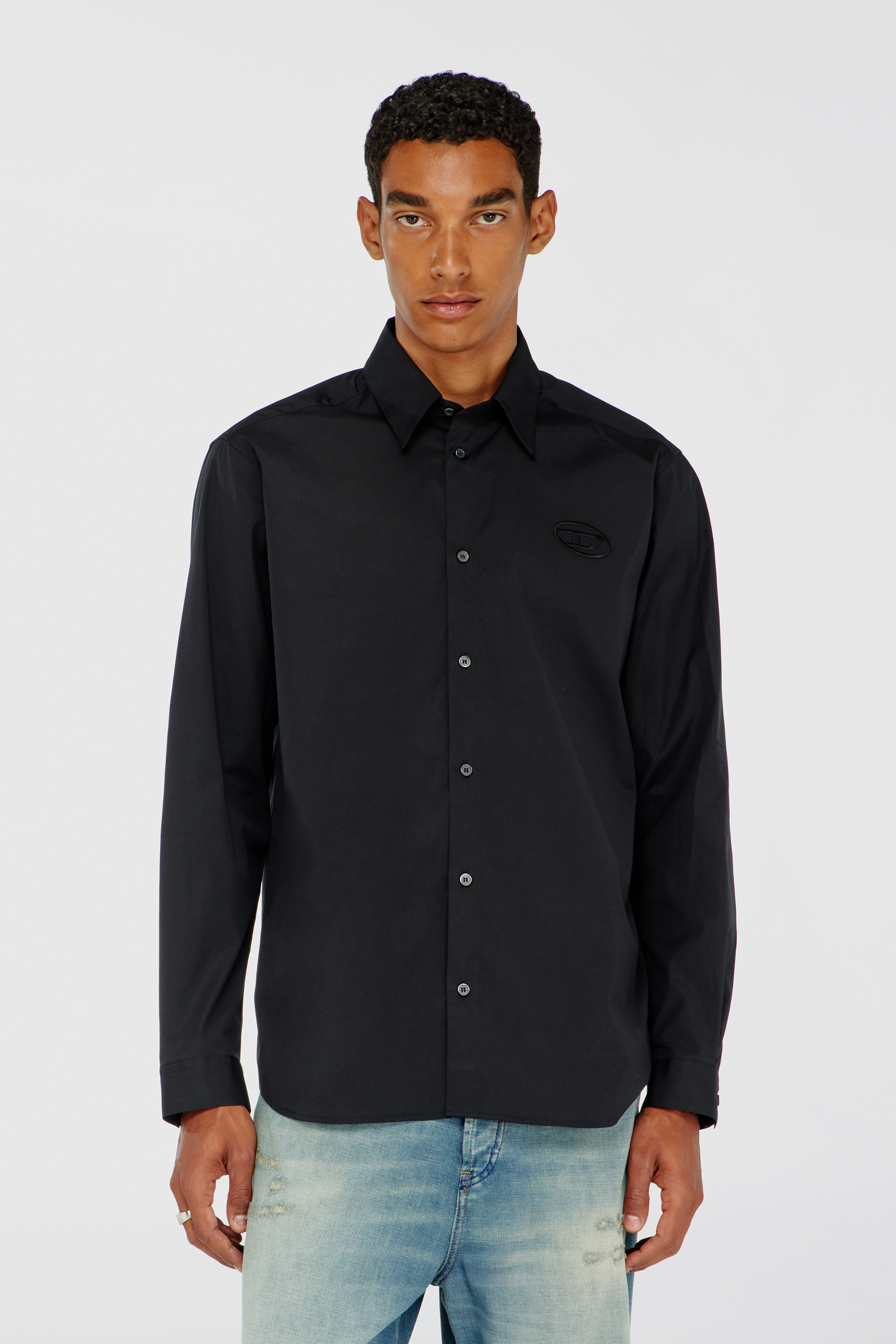 Diesel - S-SIMPLY-GSBH, Herren Stretch-Popeline-Hemd mit Stickerei in Schwarz - 1