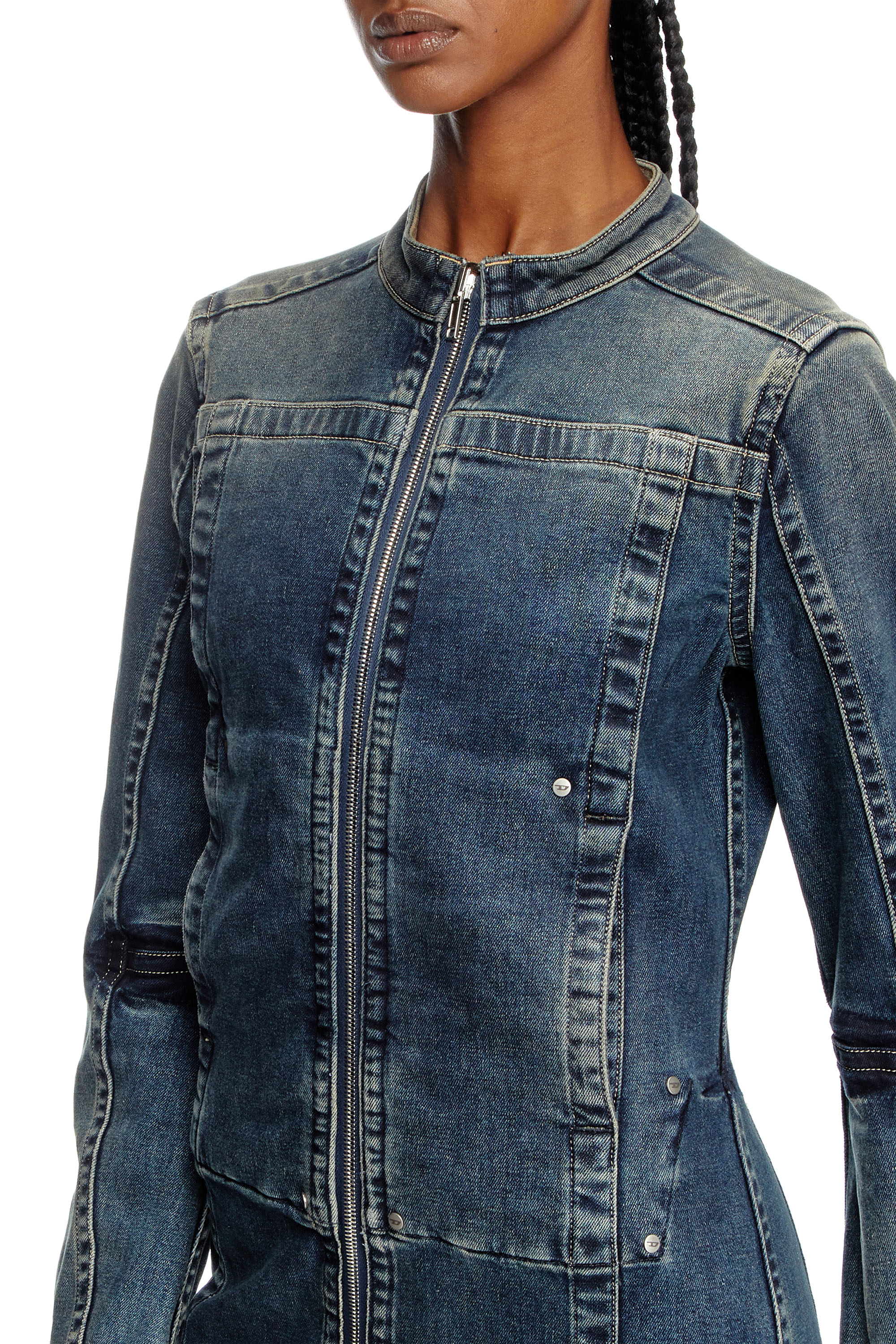 Diesel - DE-ROMI-RE, Damen Kurzes Kleid aus Rehab-Denim in Dunkelblau - 6