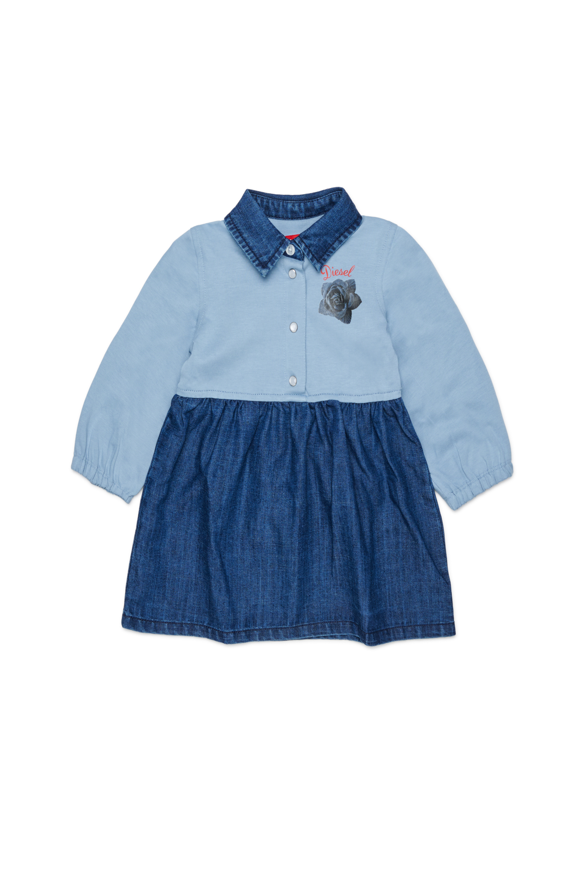 Diesel - DROSEB, Damen Hemdblusenkleid aus Baumwolle und Denim mit Rosenprint in Mittelblau - 1
