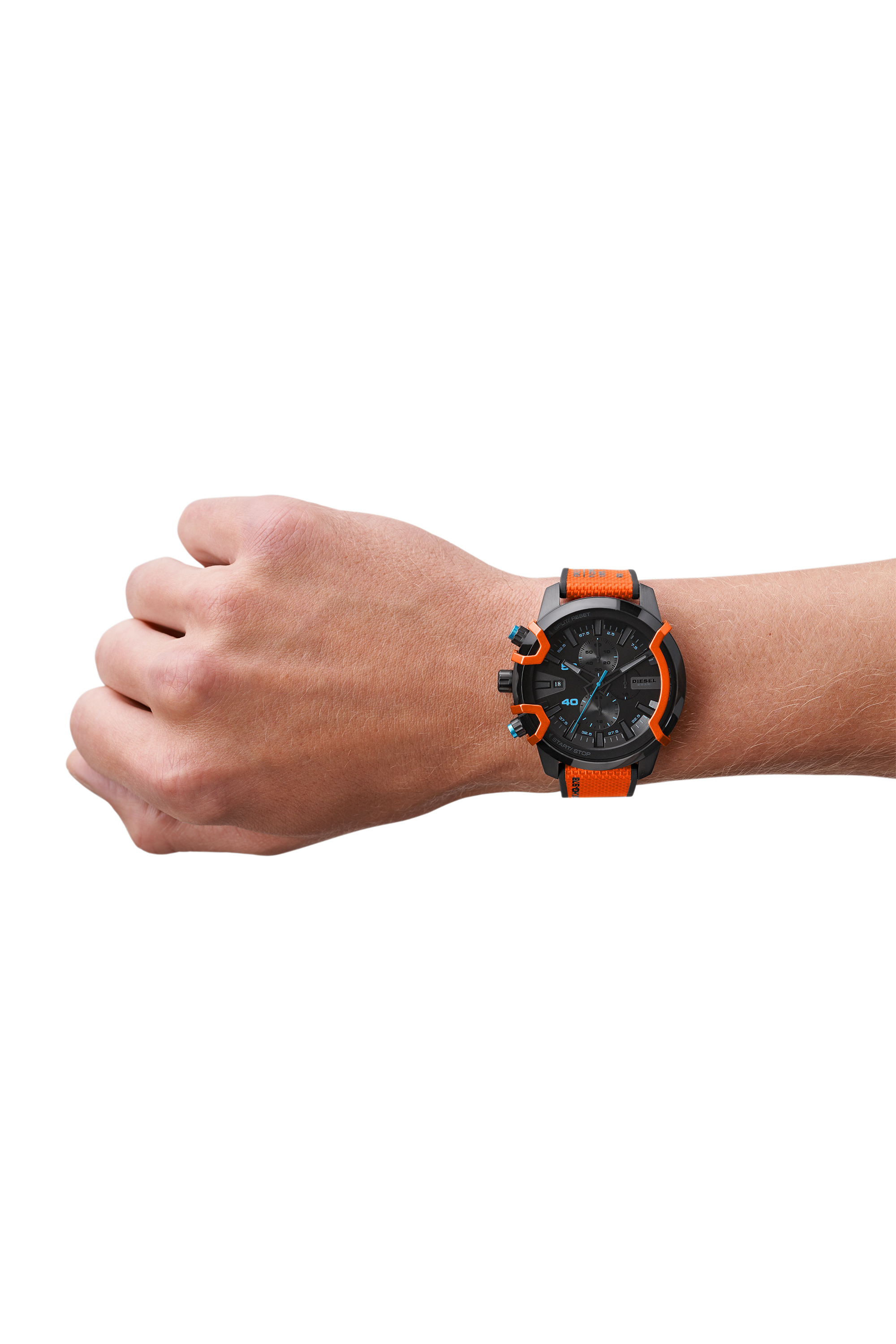 Diesel - DZ4562, Herren Griffed-Armbanduhr mit Chronographen-Uhrwerk und orangefarbenem Canvasarmband in Orange - 4