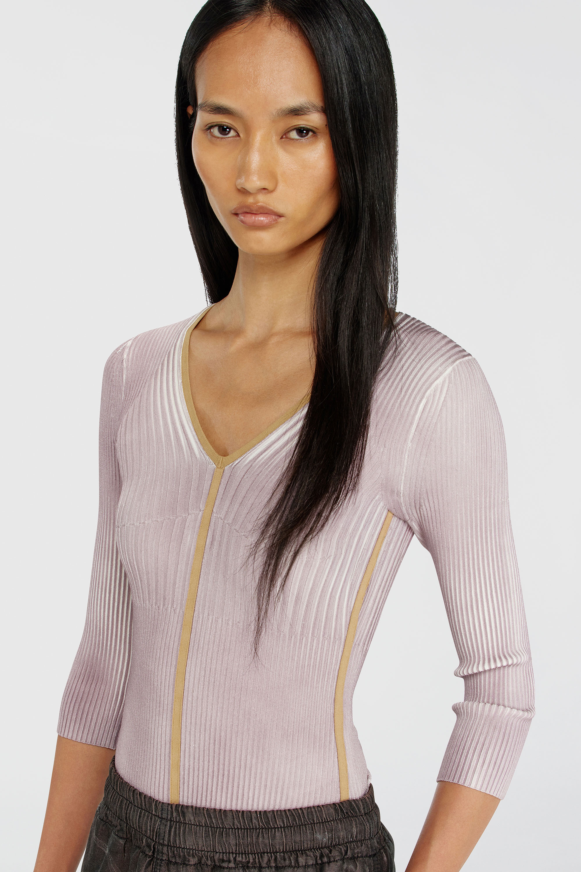 Diesel - M-SARMANI, Damen Gerippter V-Ausschnitt-Pullover mit kontrastierenden Streifen in Lila - 5