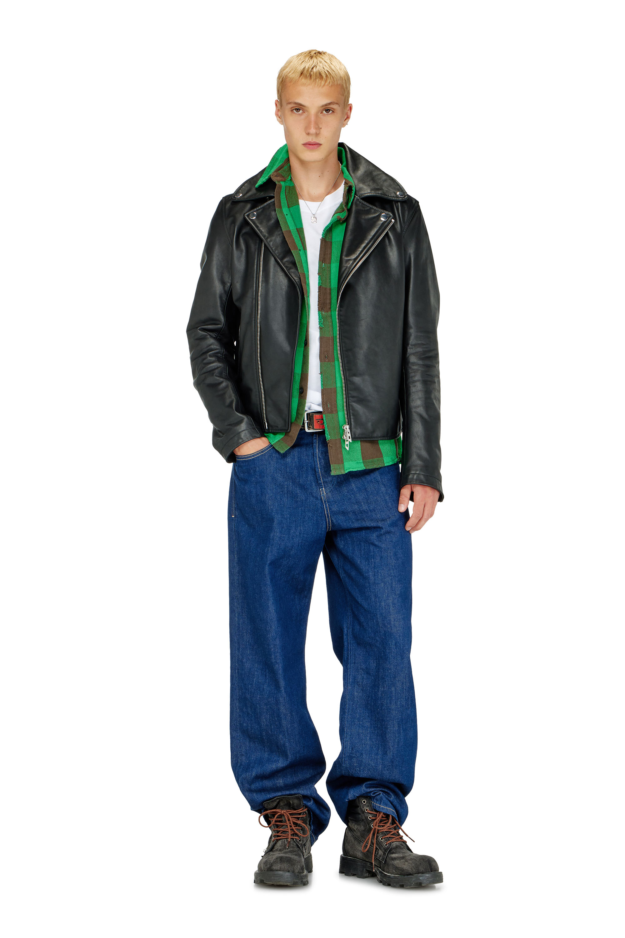 Diesel - L-EO-WRD, Herren Bikerjacke aus gewachstem Leder in Schwarz - 1