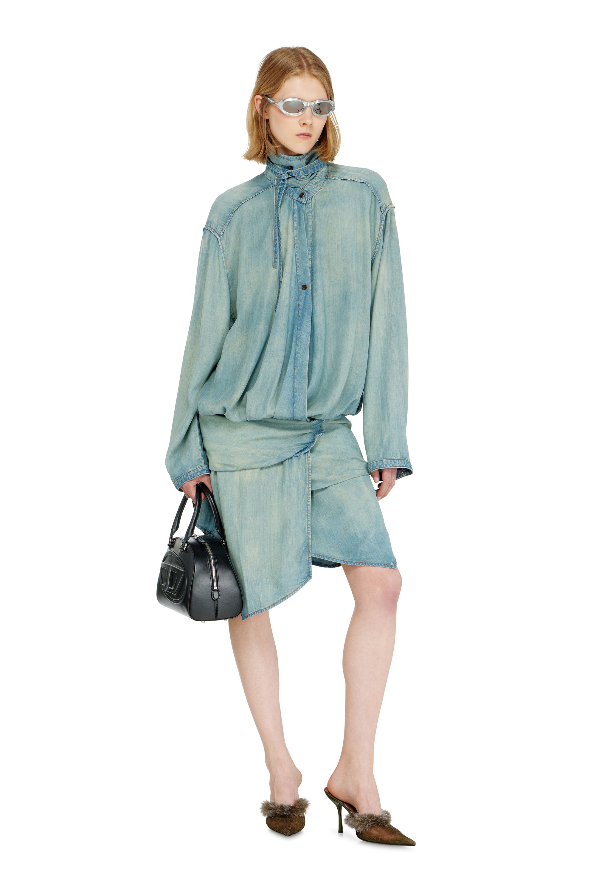 Diesel - DE-TILORA-S, Damen Oversized draped denim Hemdkleid in null - 2