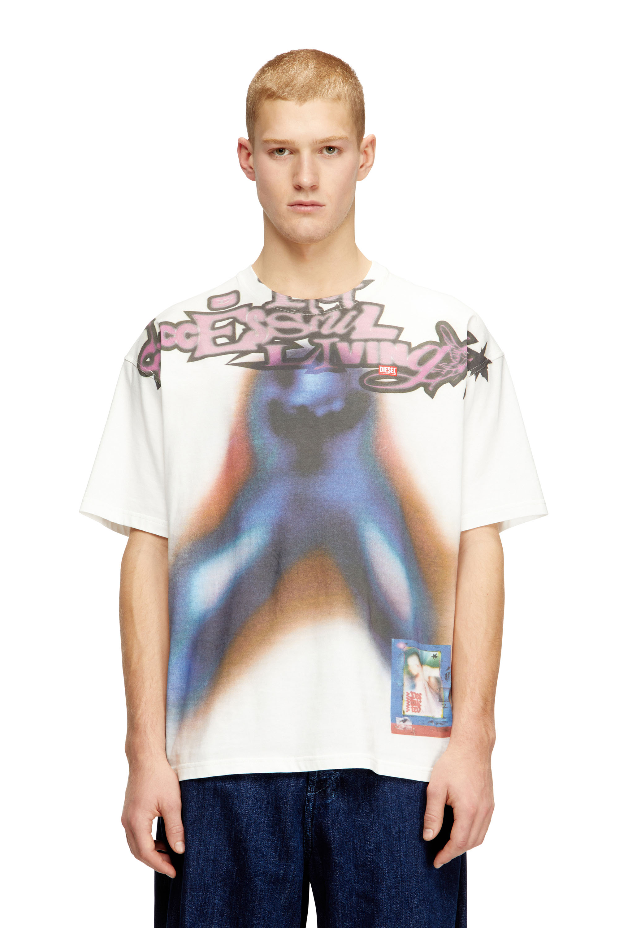 Diesel - T-BOXT-V13, Herren Entspannte Baumwoll-T-Shirt mit Digitaldruck in Blau/Orange - 1