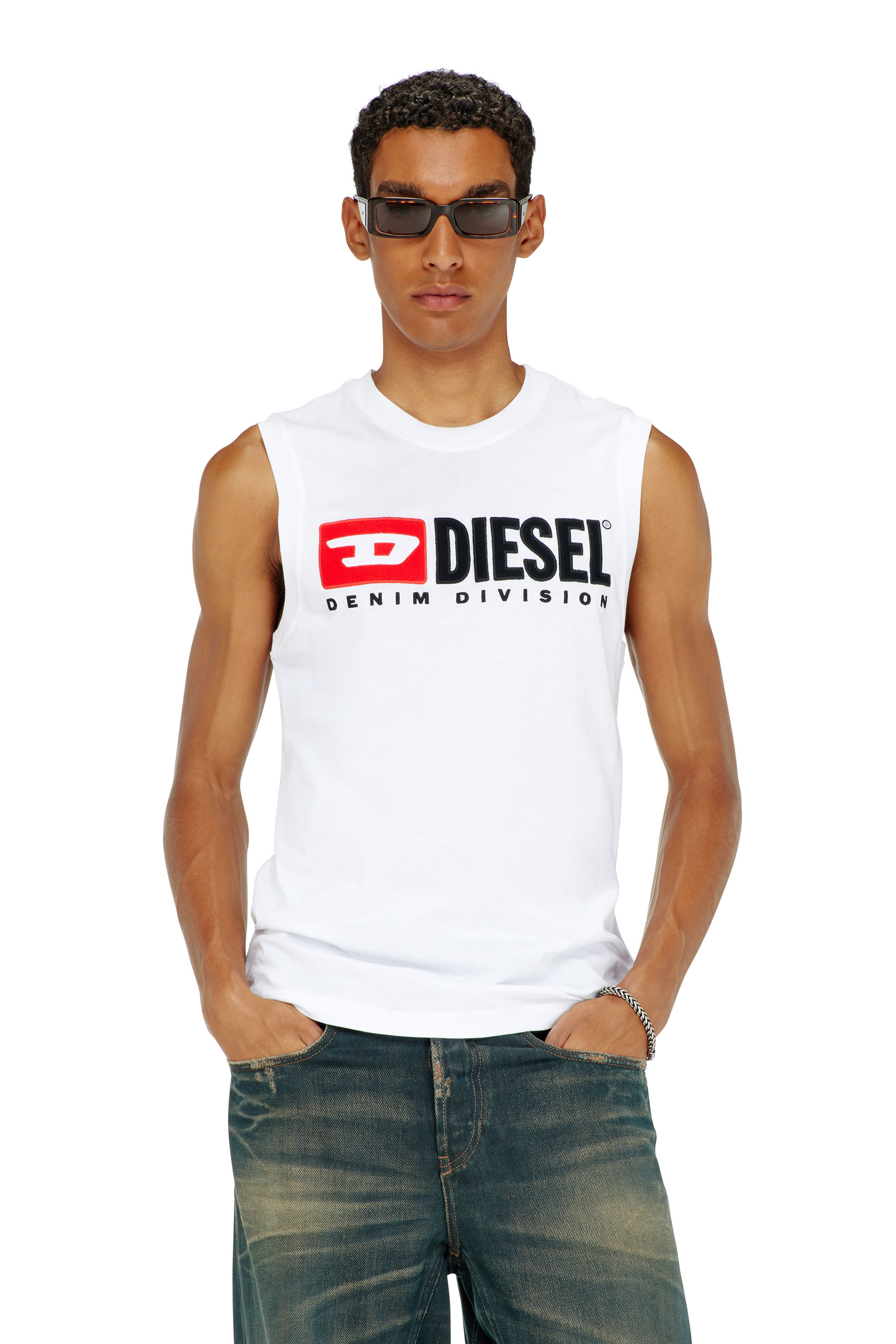Diesel - T-ISCO-DIV, Herren Tanktop mit Logo-Print vorn in Wei&szlig; - 1