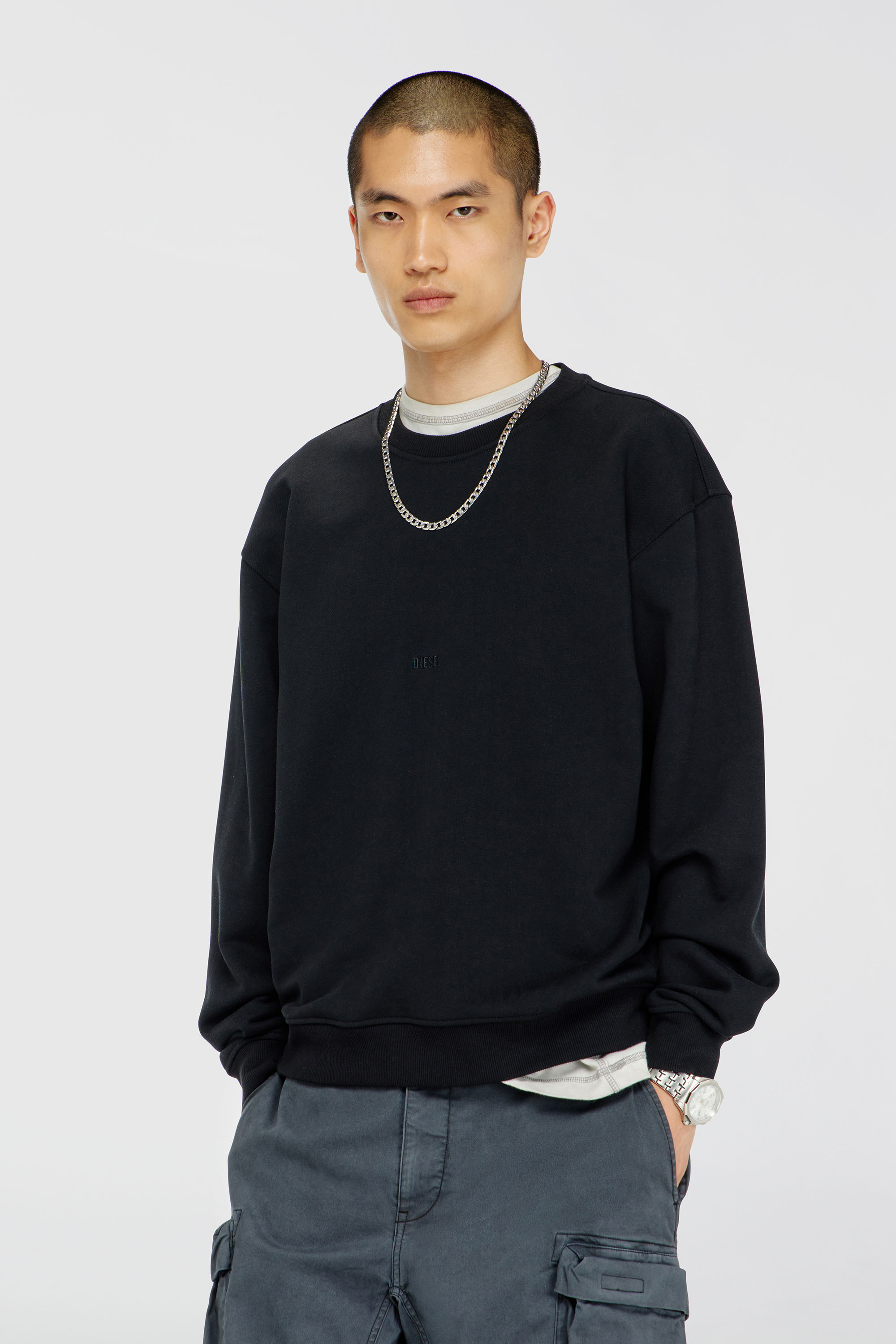 Diesel - S-NORM-AA5, Herren Baumwoll-Sweatshirt mit Mikro-Logo-Stickerei in Schwarz - 1