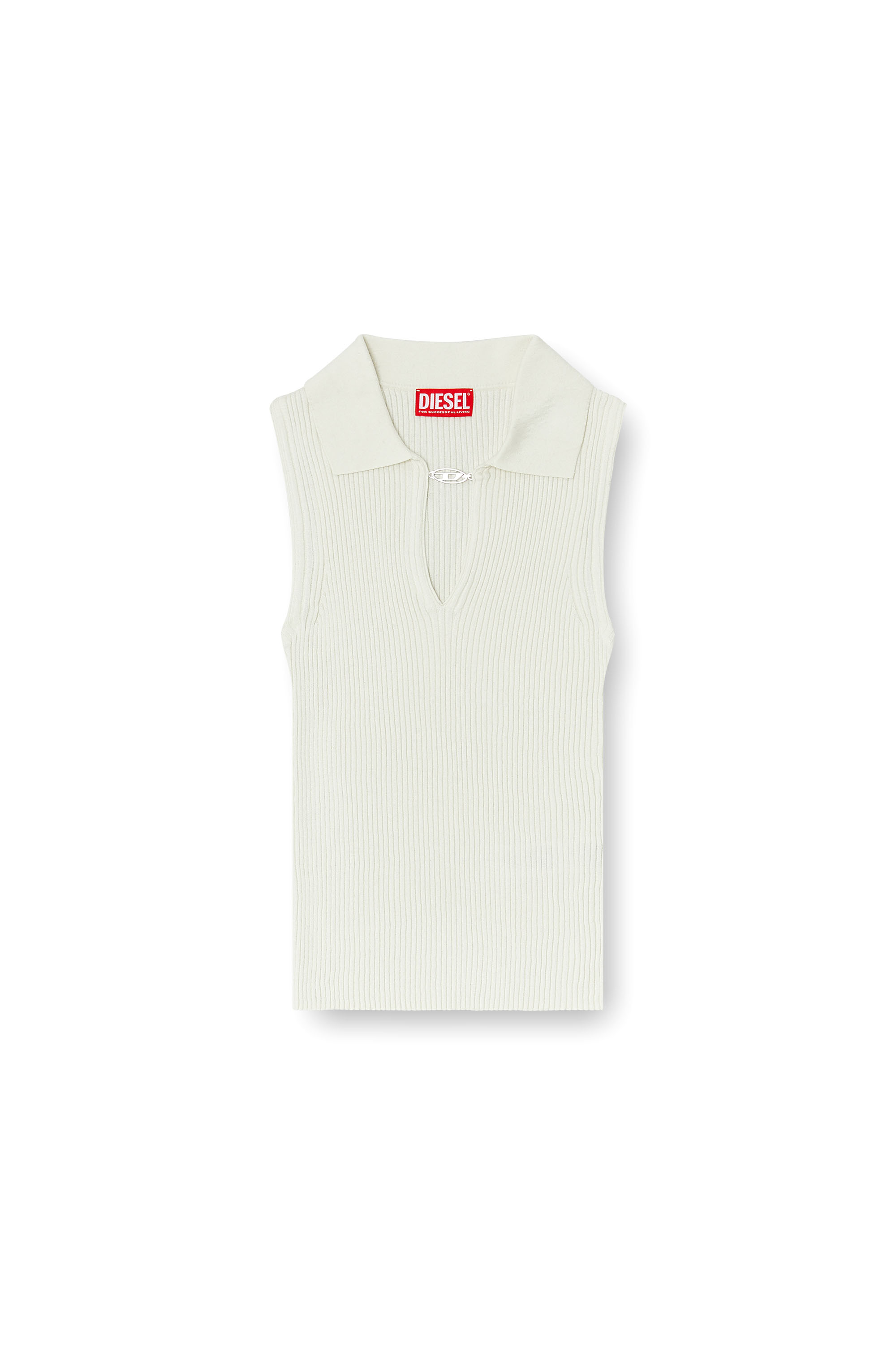 Diesel - M-LILITA, Damen &Auml;rmelloses Polo-Top aus Rippstrick mit Seidenmix in Wei&szlig; - 3