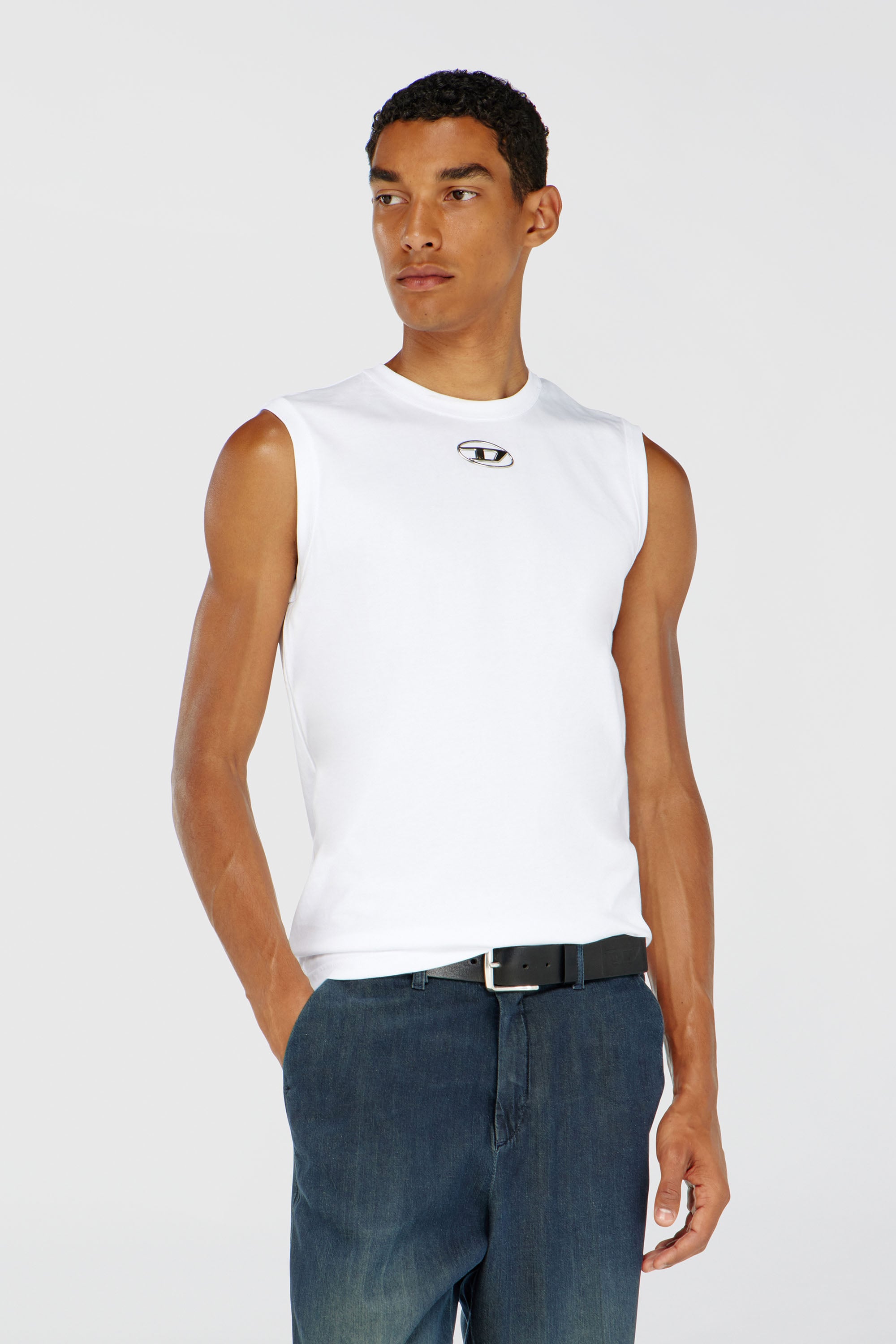 Diesel - T-BISCO-OD, Herren Tanktop mit Metallic-Oval D in Wei&szlig; - 1