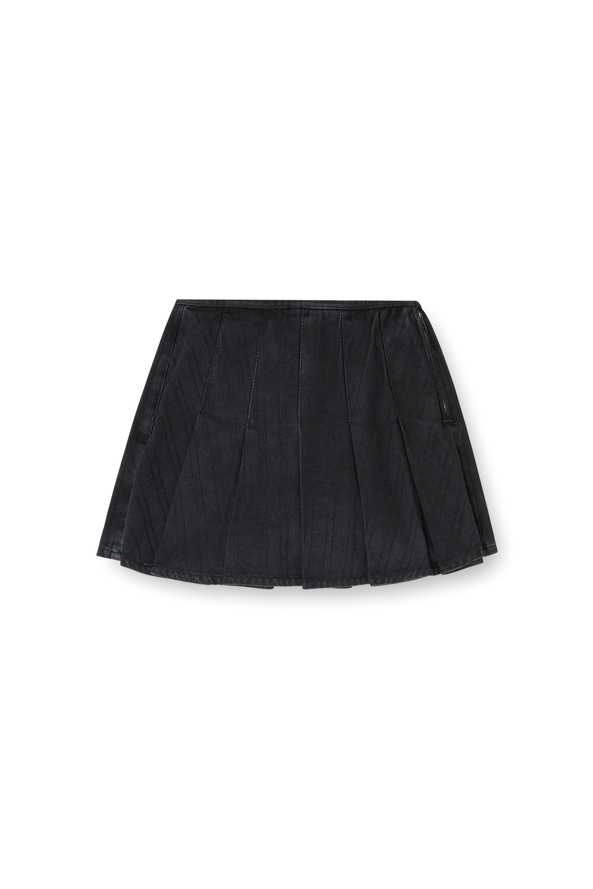 Diesel - DE-SHERO, Damen Faltenrock-Shorts aus Nadelstreifen-Denim in Schwarz/Dunkelgrau - 4