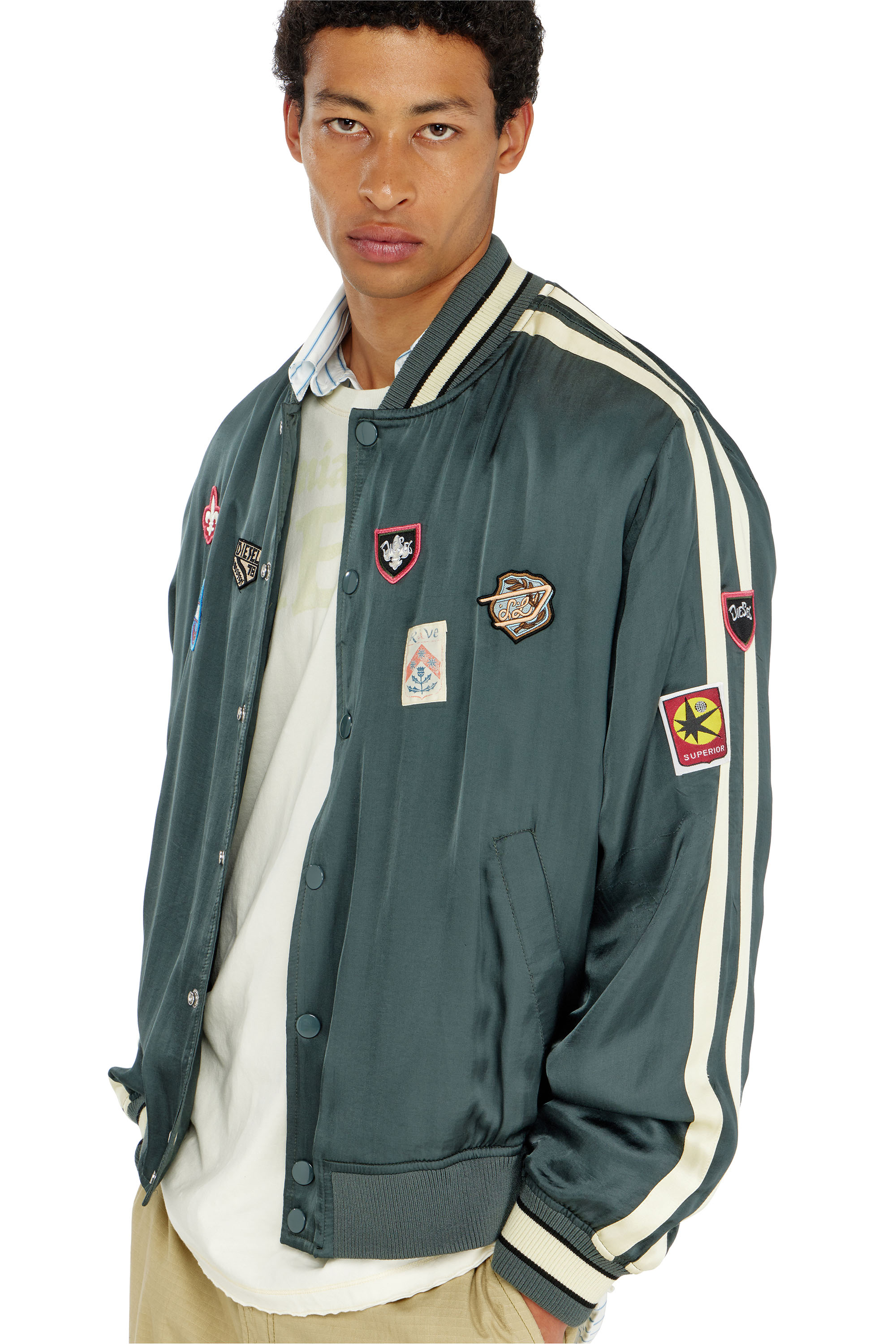 Diesel - J-ANNU, Herren Satin-bomberjacke mit patches in null - 4