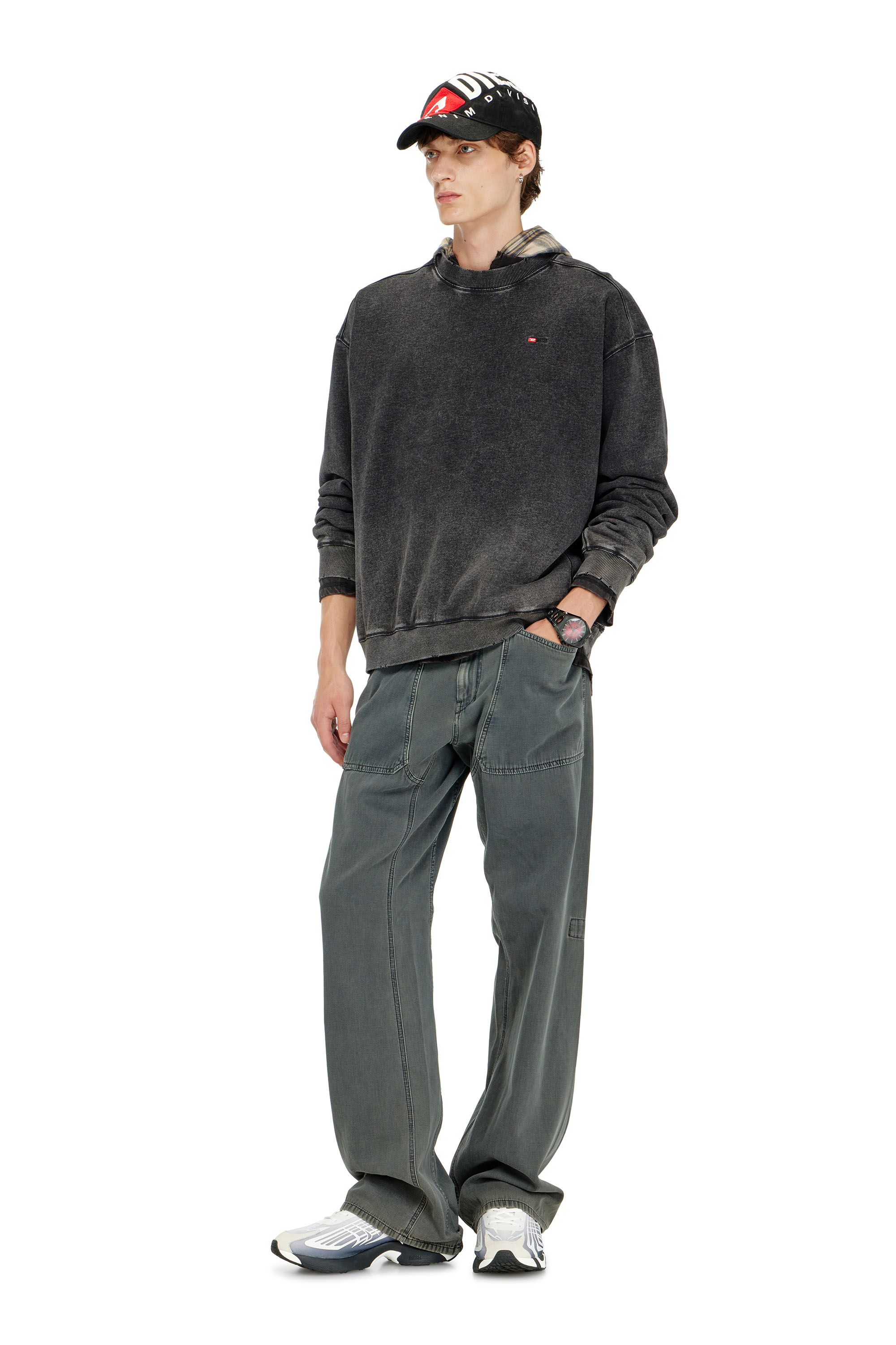 Diesel - S-CROX, Herren Sweatshirt aus Baumwolle mit verwaschenem Effekt in Dunkelgrau - 2
