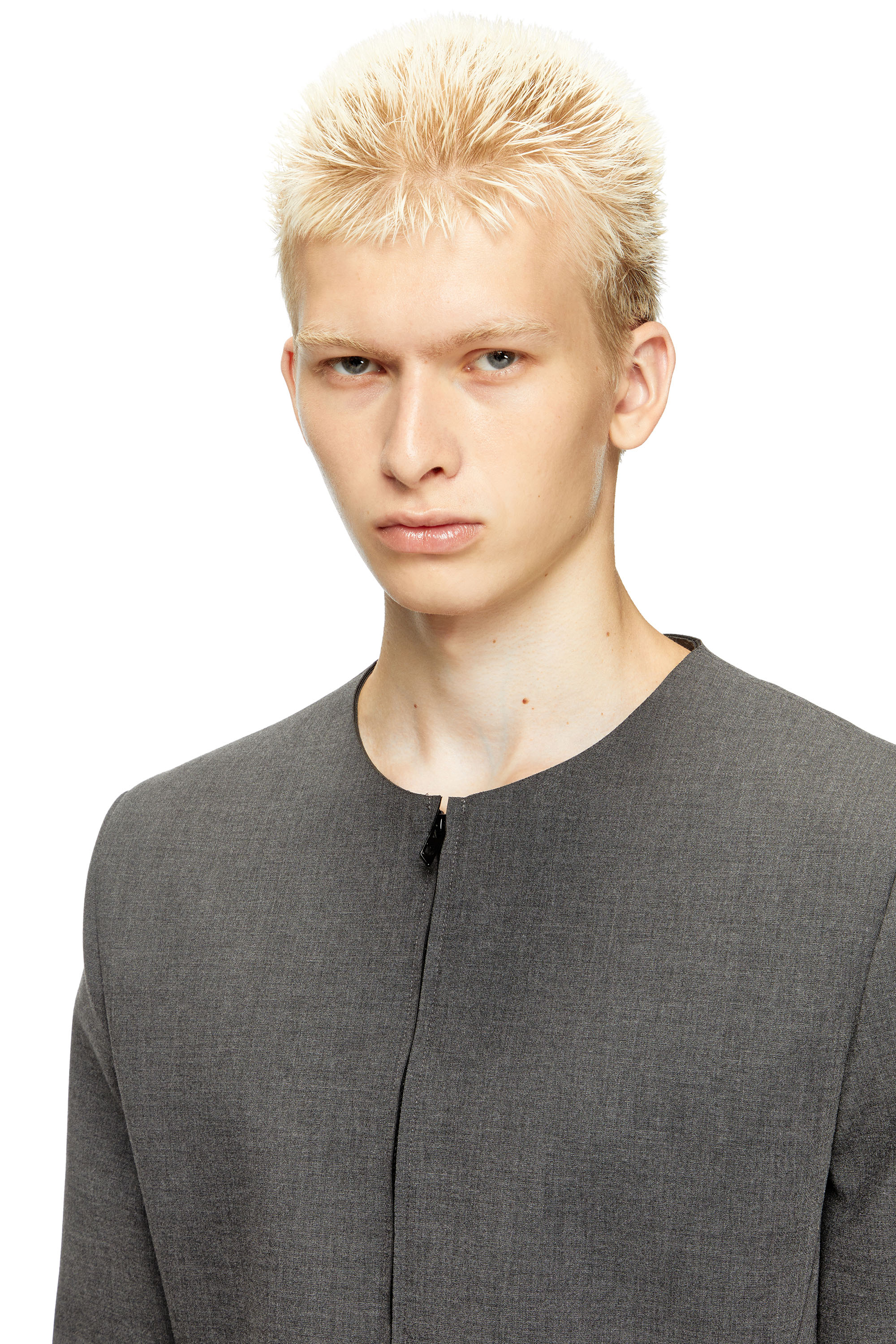 Diesel - J-CESAR-NEO, Herren Kragenlose Jacke aus neoprenbeschichtetem Stoff in Grau - 5