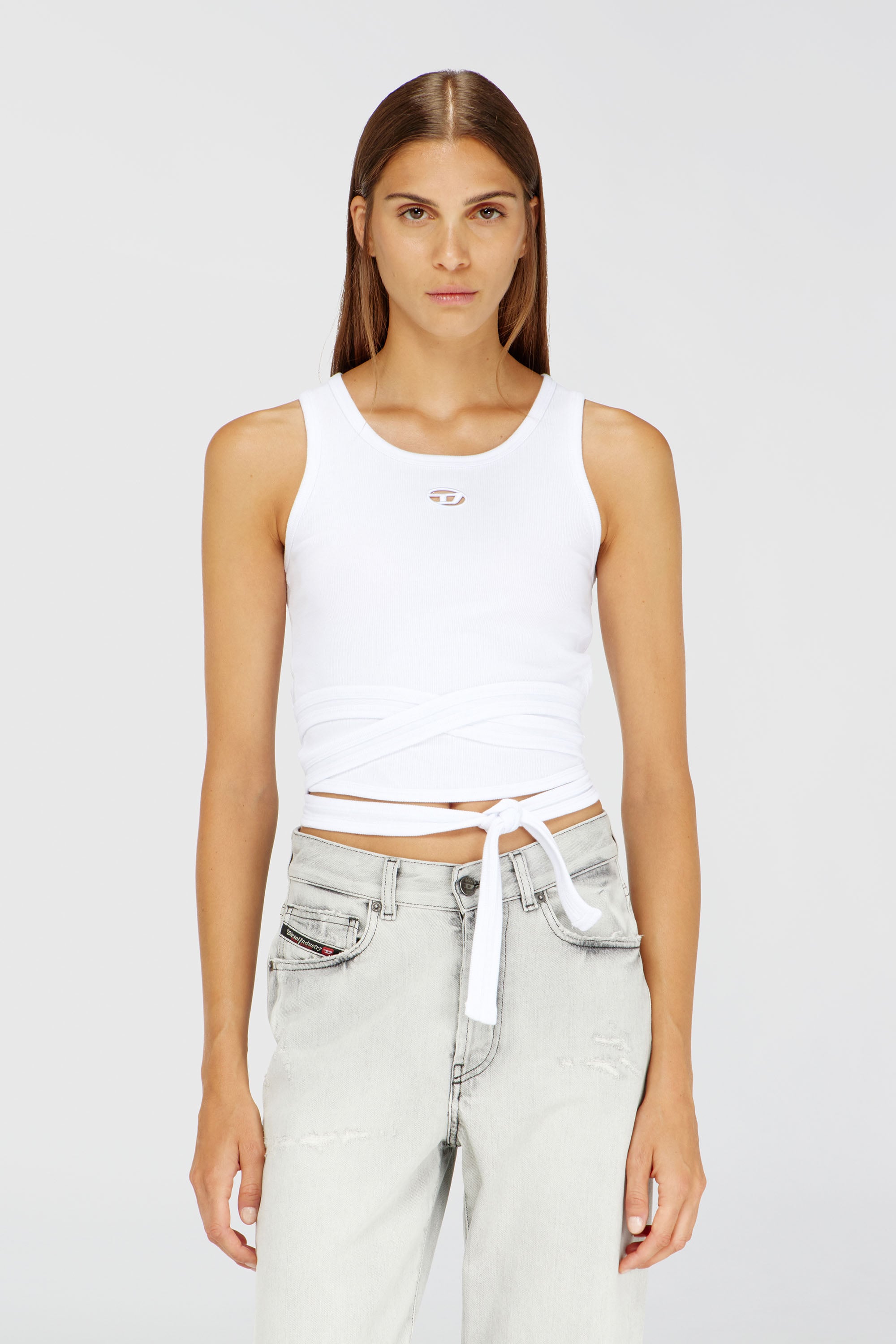 Diesel - T-ANKY-TAIL-S1, Damen Crop-Top mit Wickelschn&uuml;ren in Wei&szlig; - 1