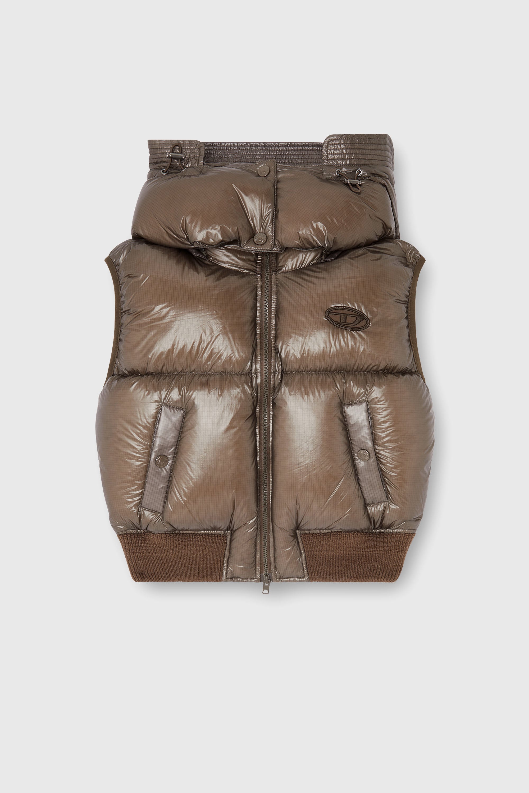 Diesel - W-PEYT-SSL-NEW-T1, Woman's Down vest in ripstop with detachable hood in Brown - 2