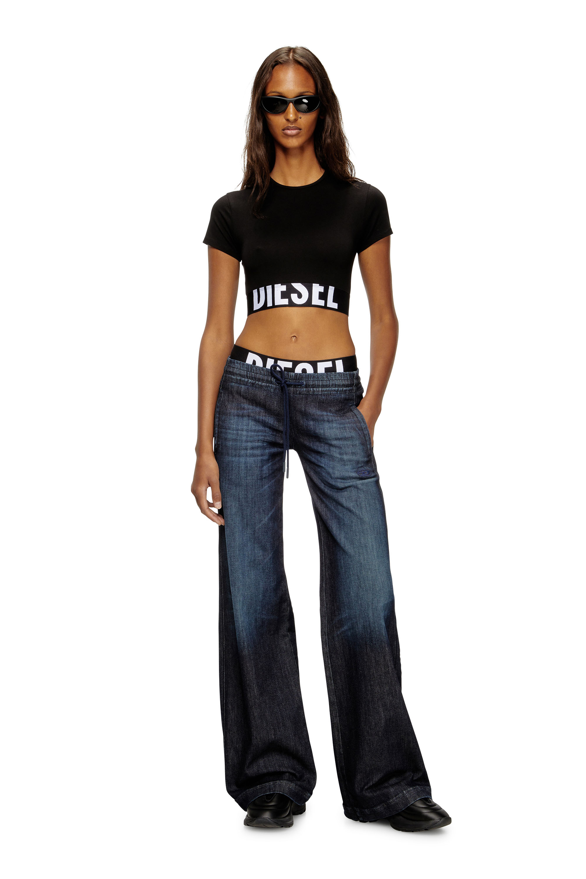 Diesel - UFTEE-SPORT-CROPPED-T-SHIRT, Woman's Sporty cropped top with logo band in Black - 6