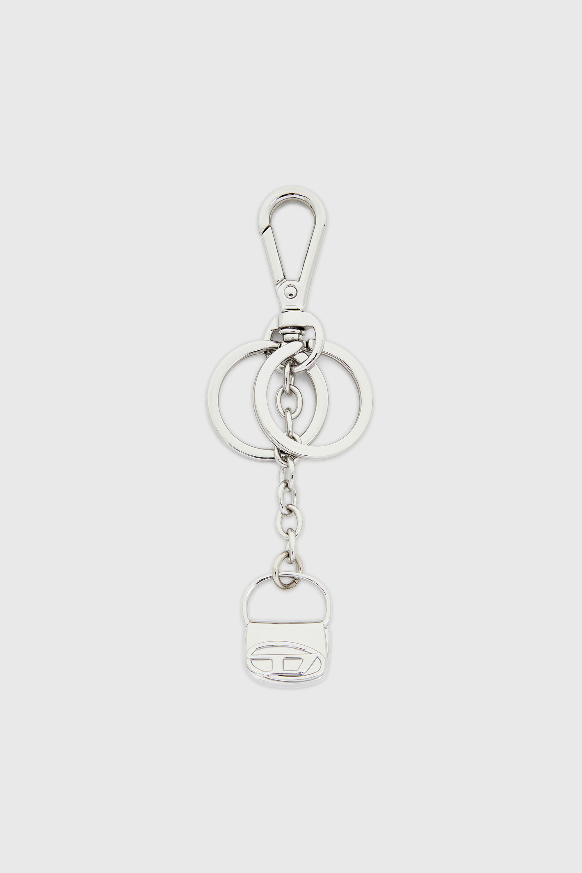 Diesel - 1DR-KEYRING CHARM, Damen Schl&uuml;sselring aus Metall mit 1DR-Bag-Charm in Silber - 1