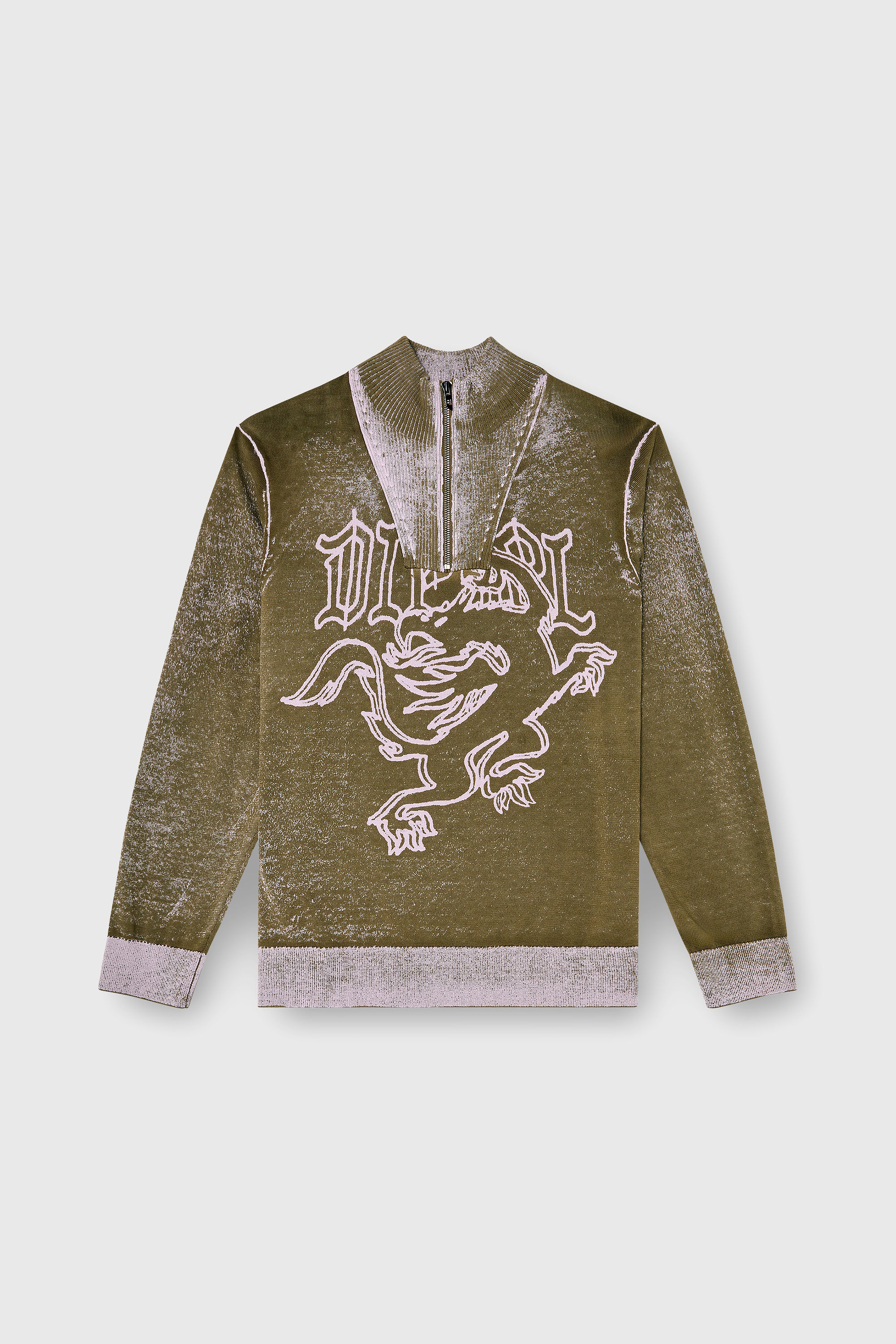 Diesel - K-LAUTARE, Herren Behandelter Half-zip-Pullover mit griffin-Motiv in Armeegr&uuml;n - 2