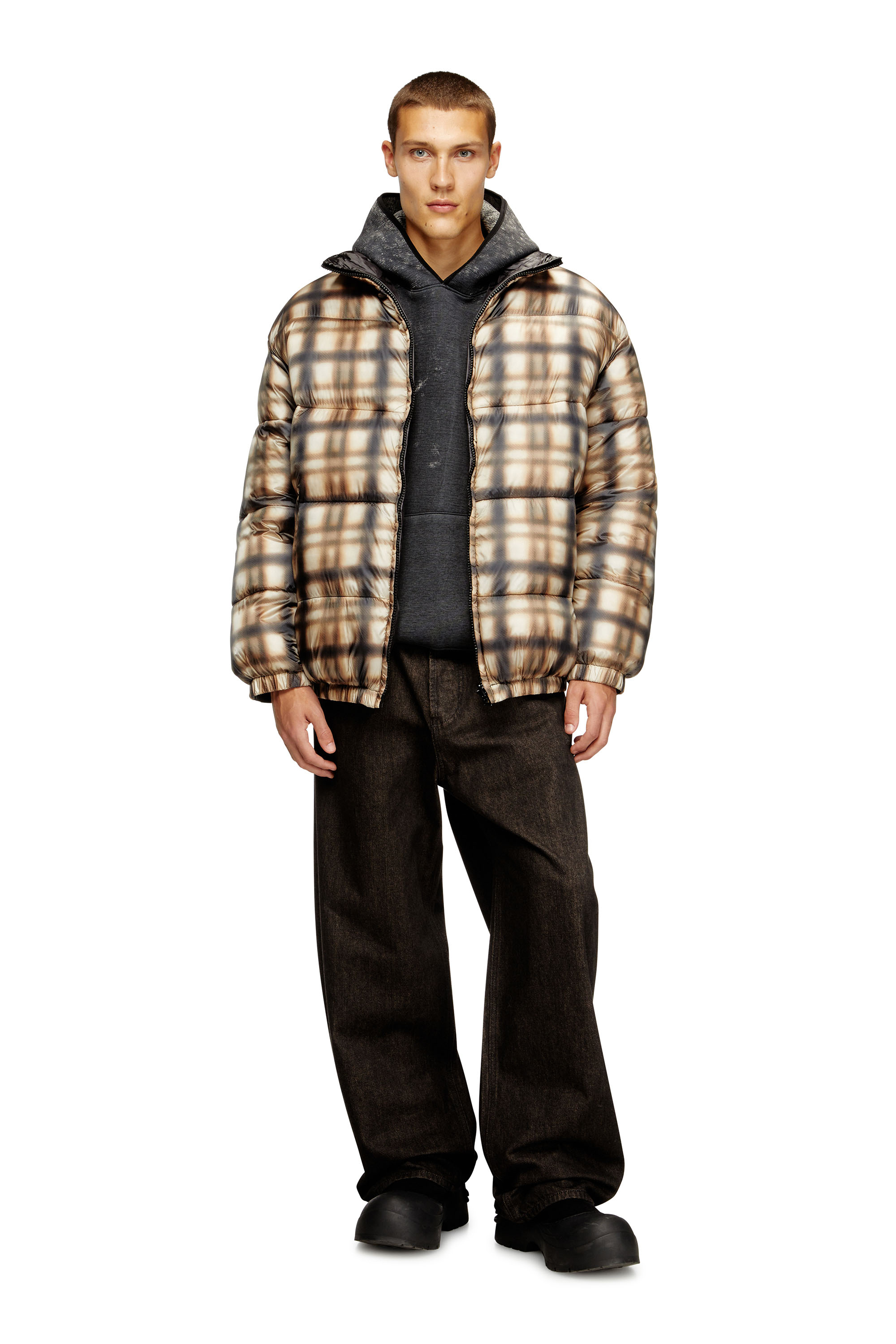 Diesel - W-BOURBON-ENBM, Herren Wendbare gesteppte Bomberjacke in Schwarz/Beige - 1