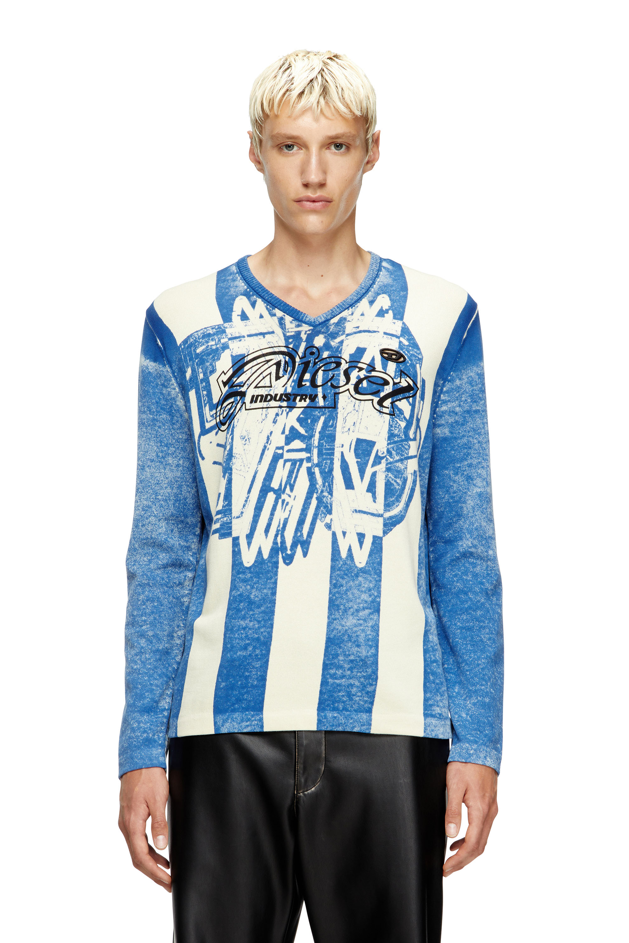 Diesel - K-OLIBA-V, Herren Gestreifter Pullover mit Innen-Print in Blau/Weiss - 1