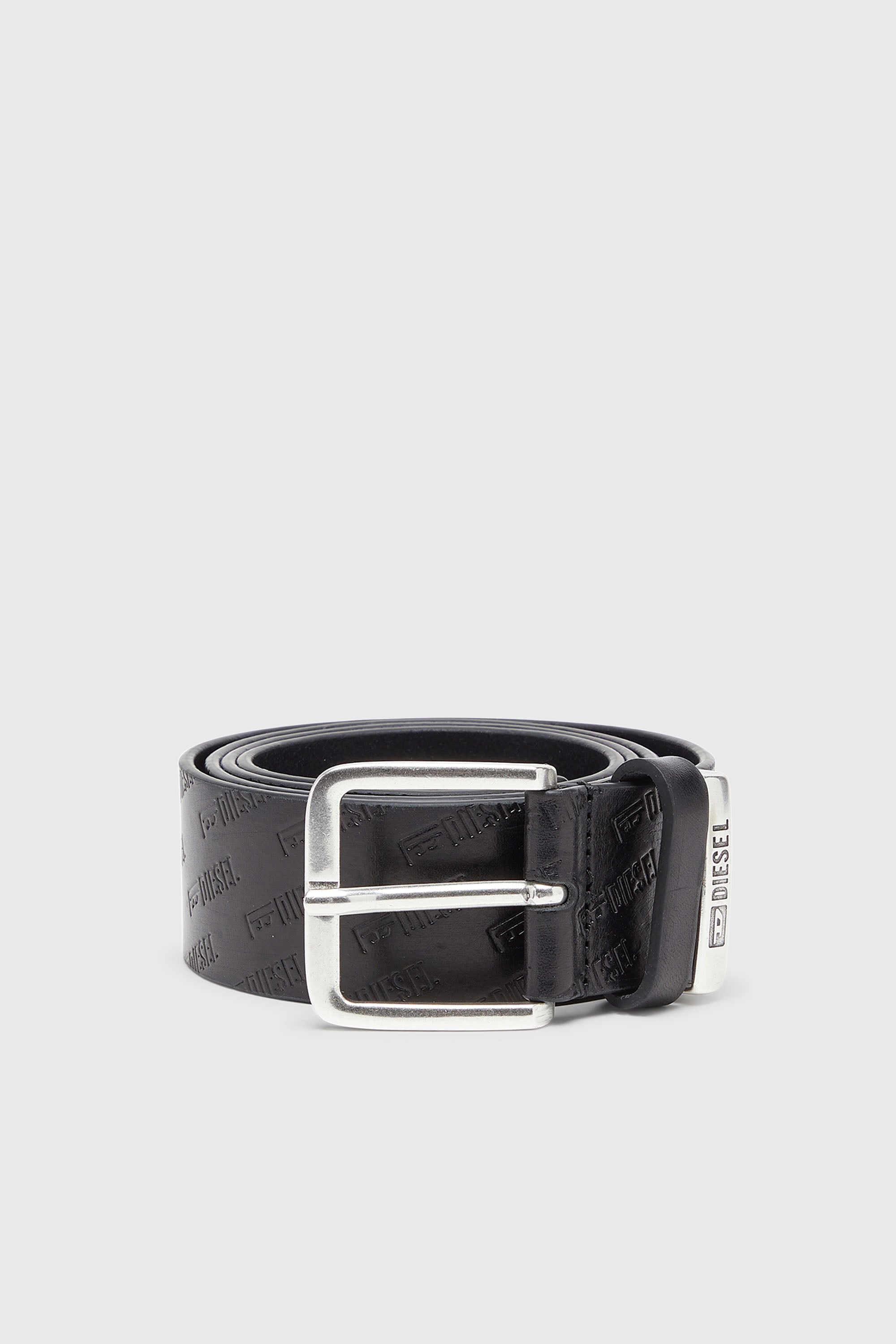 Diesel - B-MONOGRAM DSL, Herren 4 cm Lederg&uuml;rtel mit all-over gepr&auml;gtem Diesel logo in Schwarz - 1