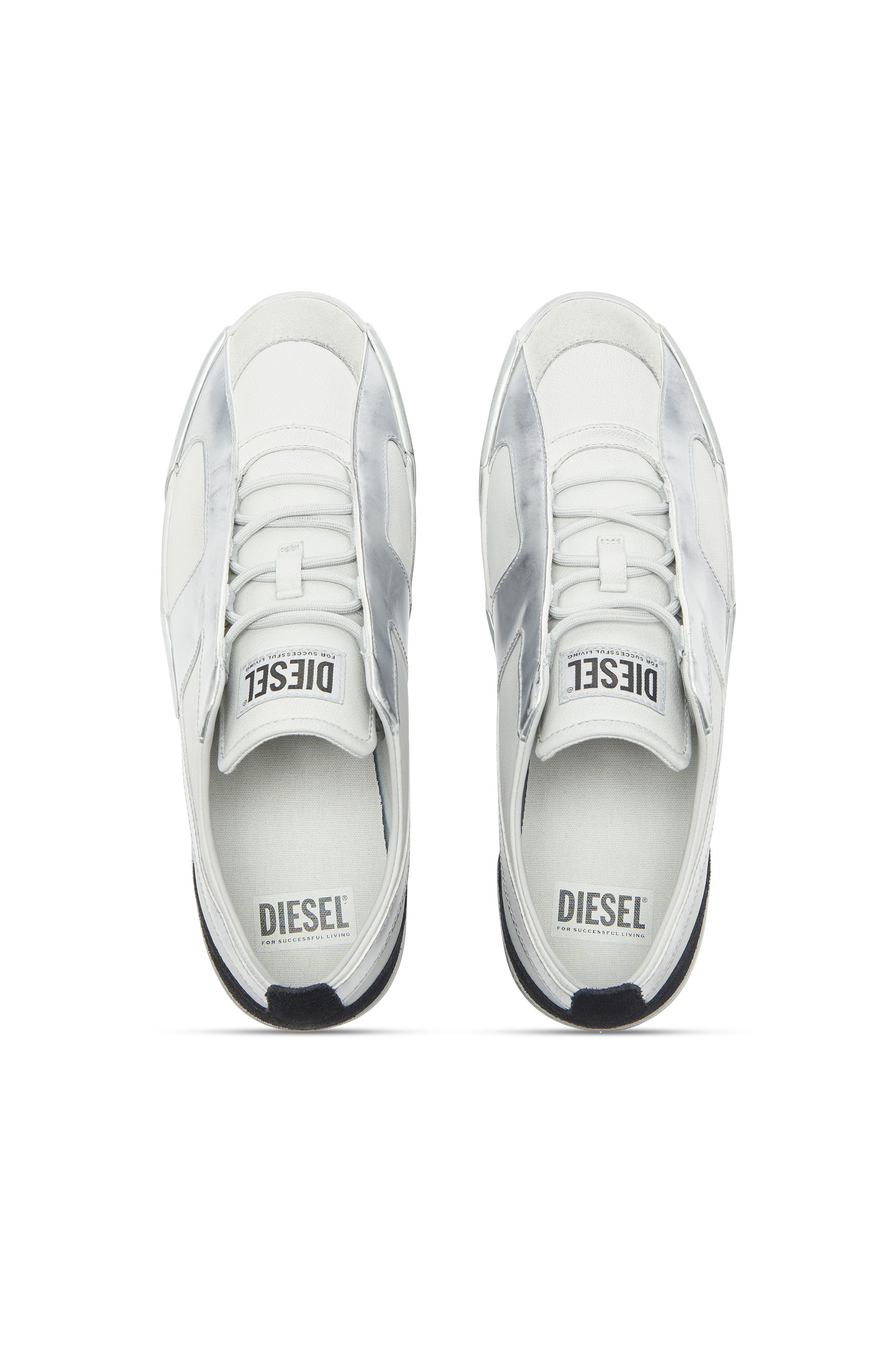 Diesel - S-SLANTE-D LOW, Herren S-Slante-D - Sneaker aus Leder und Velours mit distressed look in Wei&szlig;/Silber - 4
