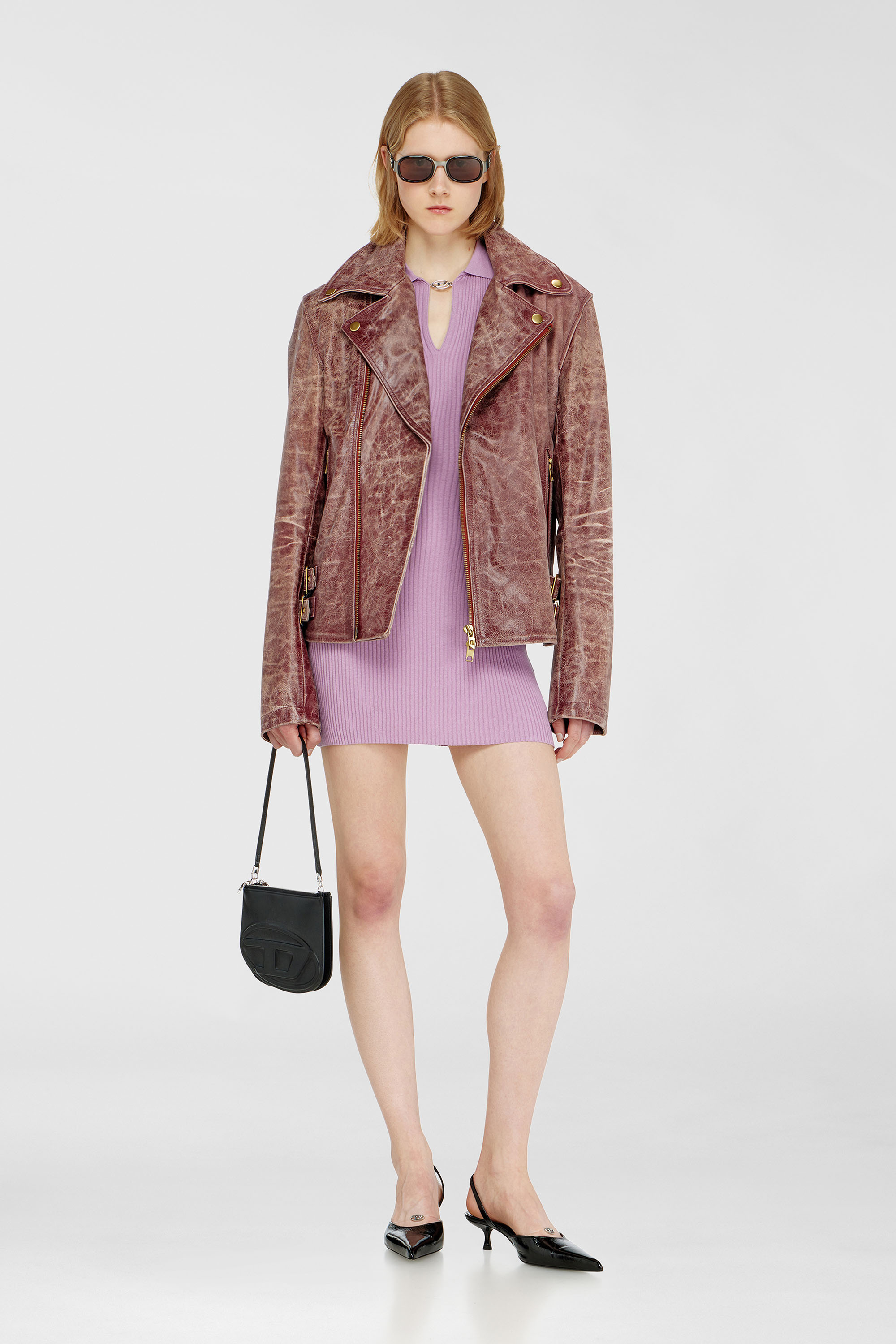Diesel - M-LILMA, Damen Kurzes Polokleid aus Seidenmischung in Rippstrick in Rosa - 1