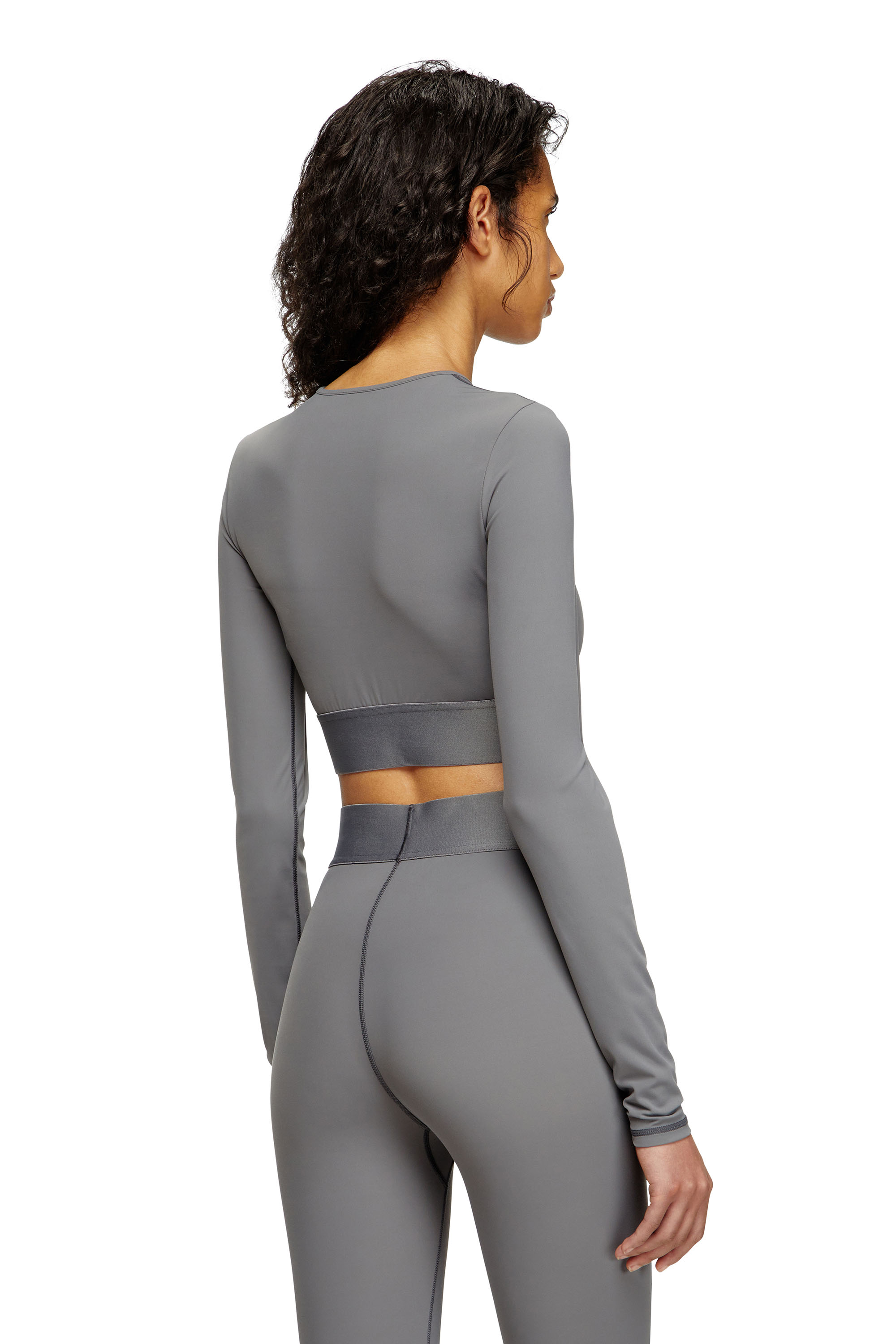 Diesel - MELISSA-D-POP, Damen Verkürzte Oberteil aus Mikrofaser mit Cut-off-Logo in Grau - 2