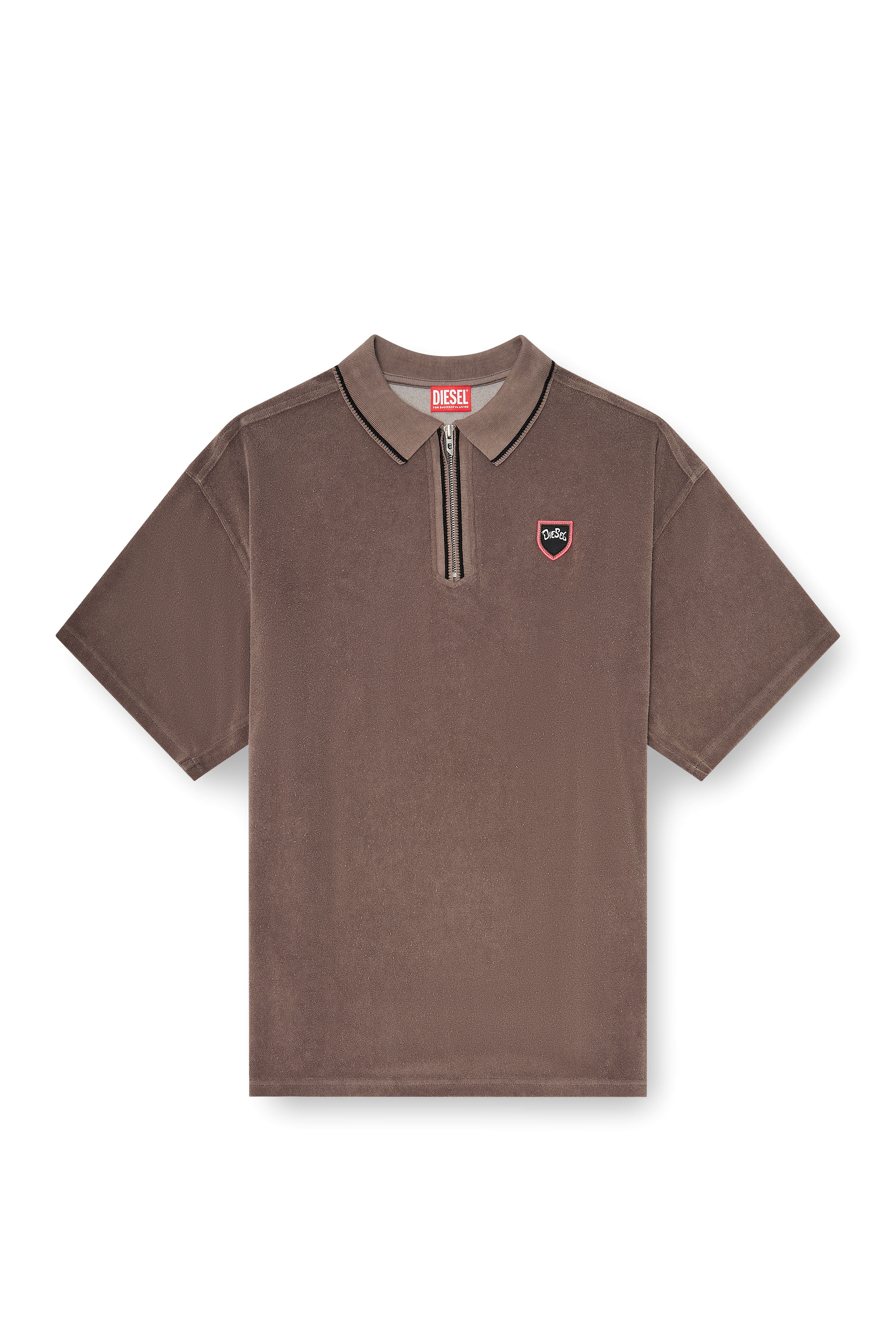 Diesel - T-SPONGY-ZIP, Man's Chenille polo shirt with shield patch in null - 3