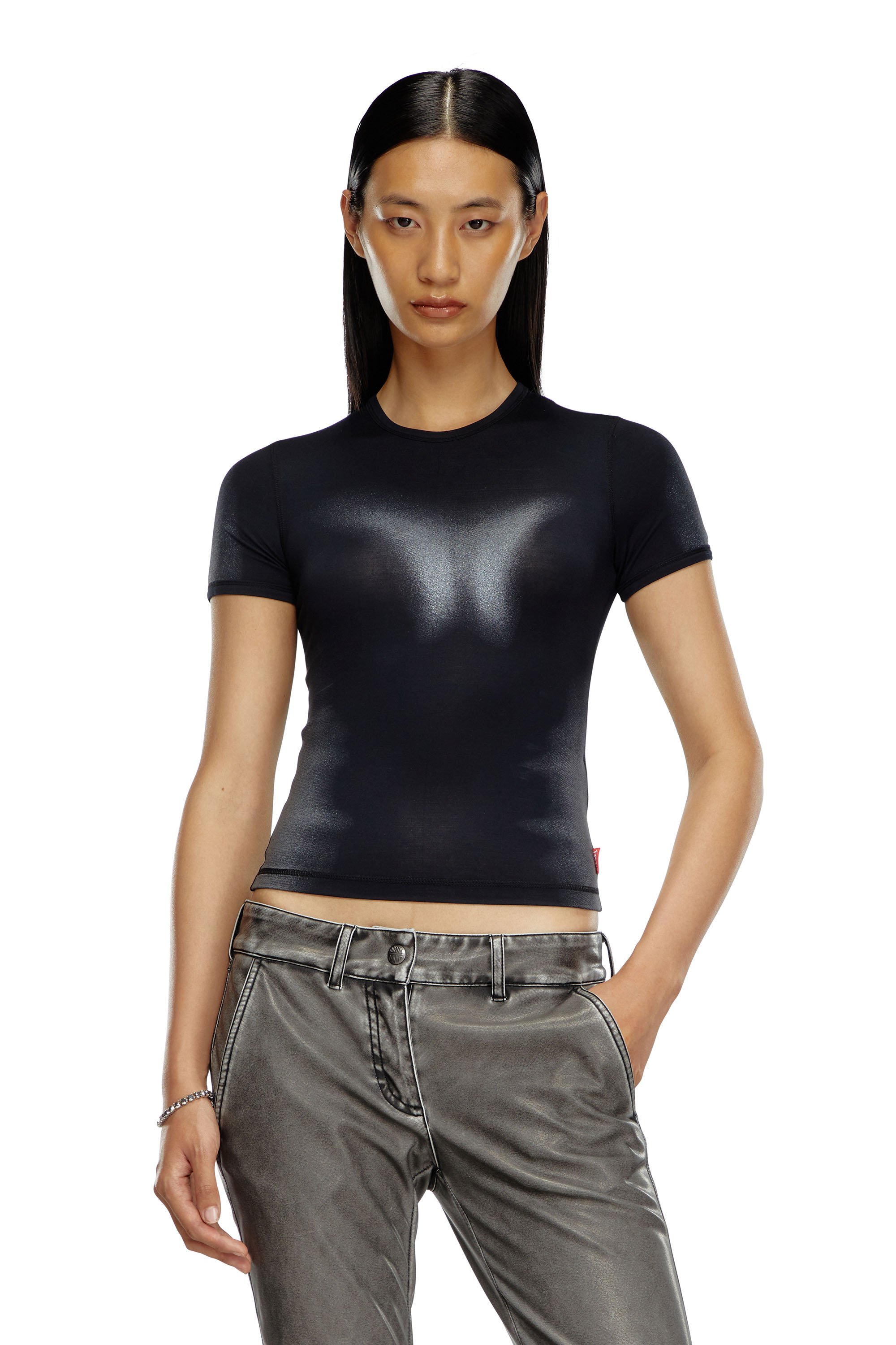 Diesel - T-ANESSA, Damen T-Shirt mit Metallic-Effekten in Schwarz - Image 1