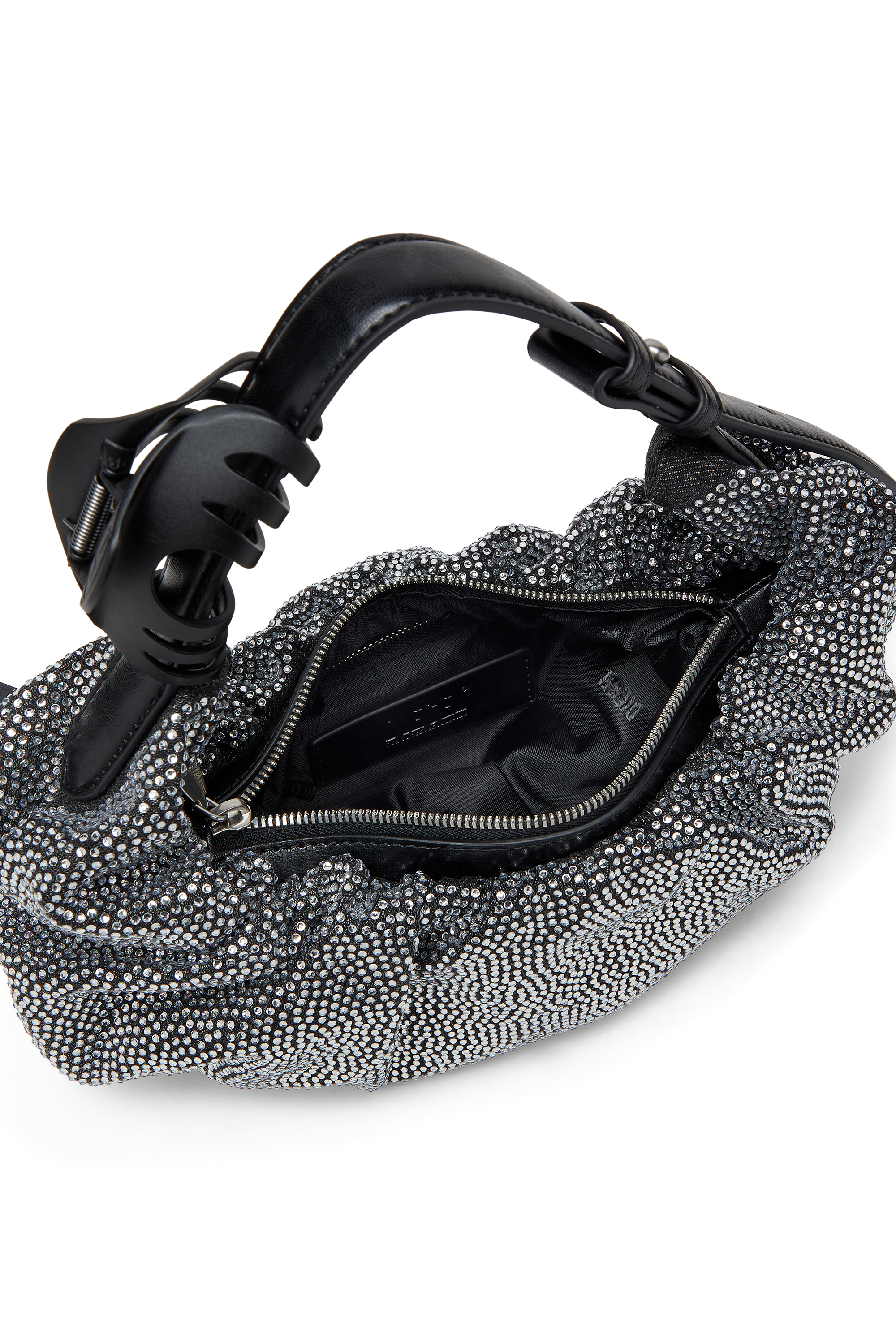 Diesel - GRAB-D HOBO S, Damen Kleine zerknitterte Hobo-Tasche aus Crystal Denim in Schwarz - 3