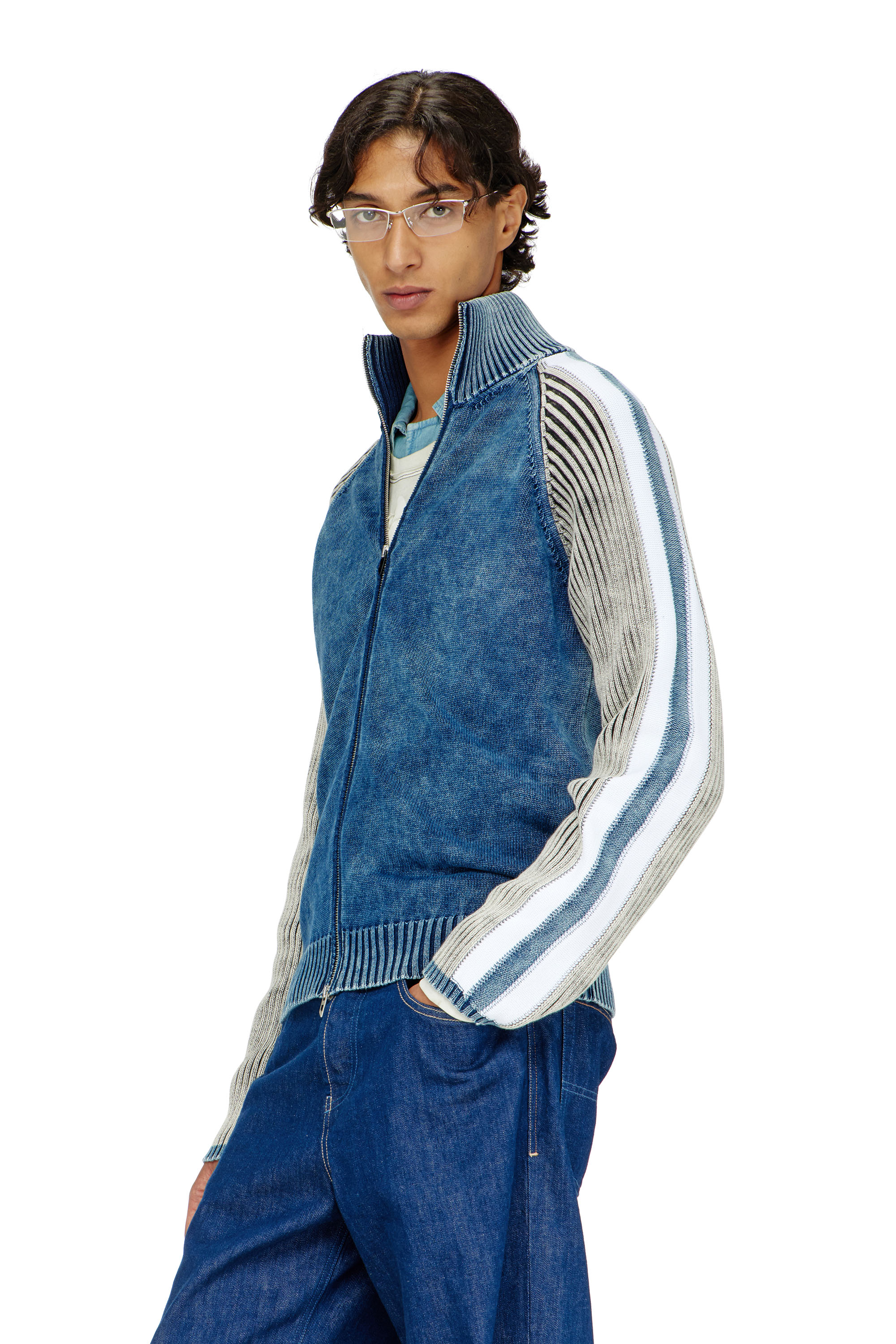 Diesel - K-HERONIMO, Herren Rei&szlig;verschluss-Cardigan mit sportlichen Streifen in Blau/Grau - 1