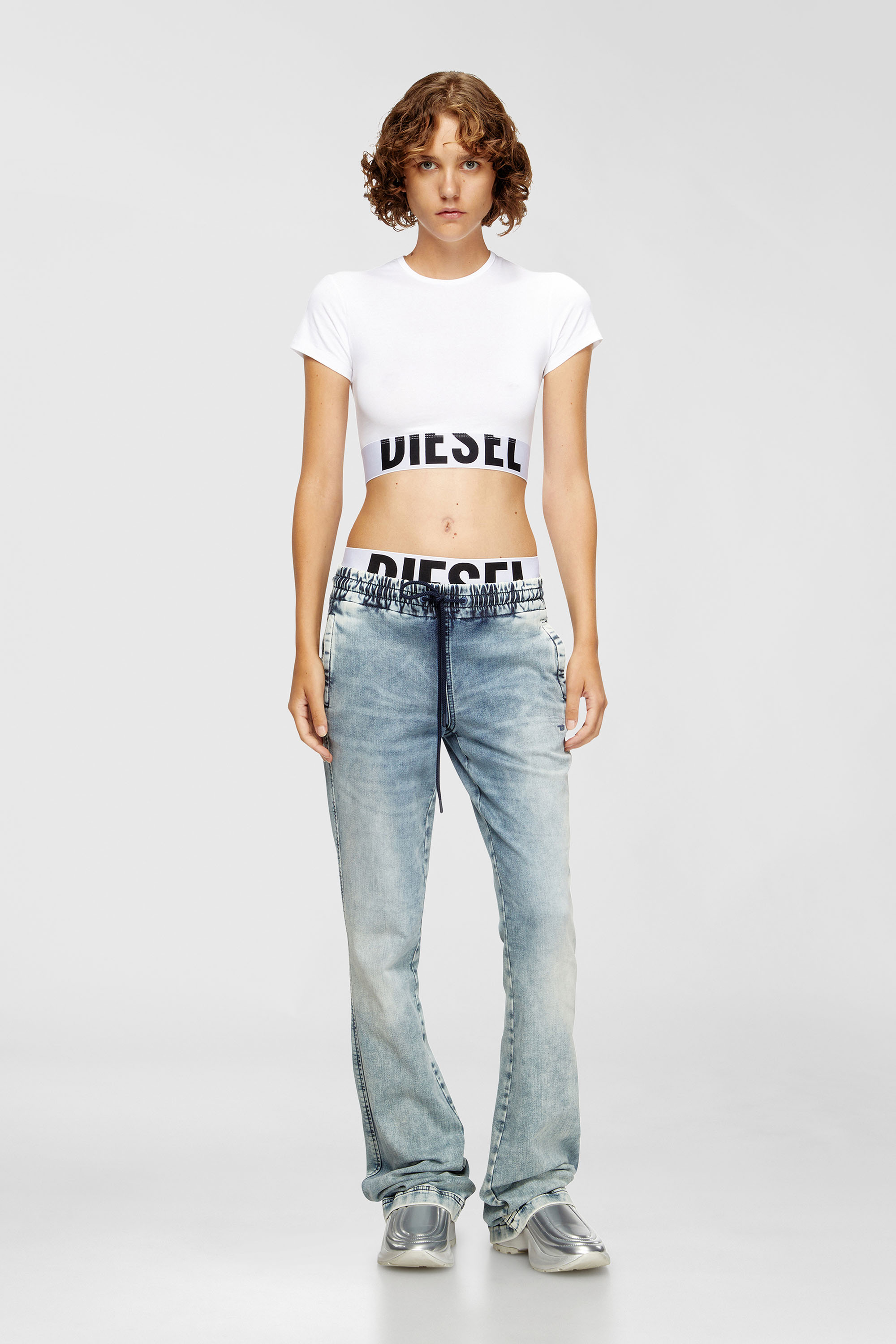 Diesel - UFTEE-SPORT-CROPPED-T-SHIRT, Damen Sportliches verk&uuml;rztes Top mit Logo-Band in Wei&szlig; - 6