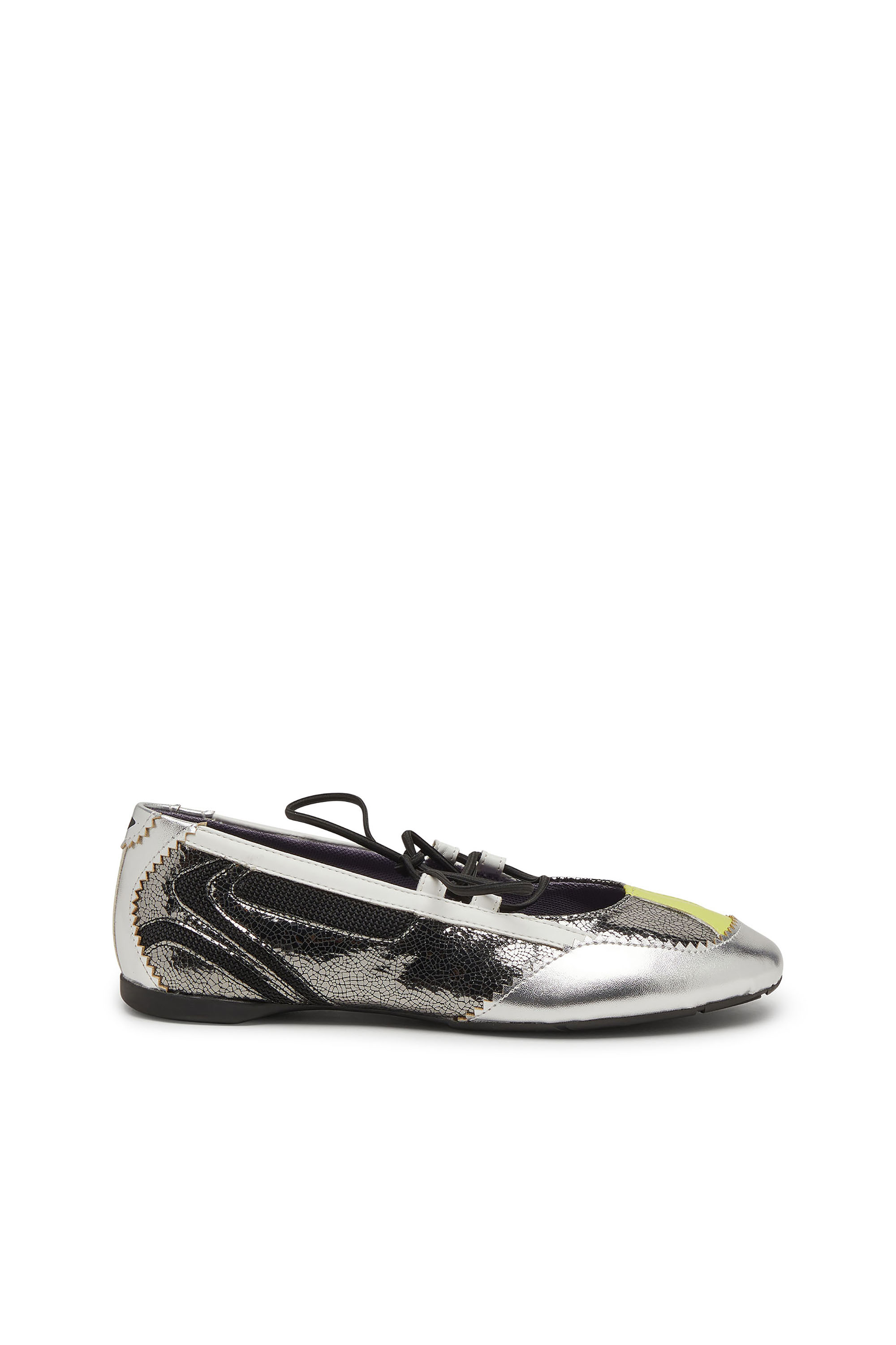 Diesel - D-MILE BALLERINA LACE UP W, Damen D-Mile-Metallic-Schnürballerinas in Silber/Schwarz - 1