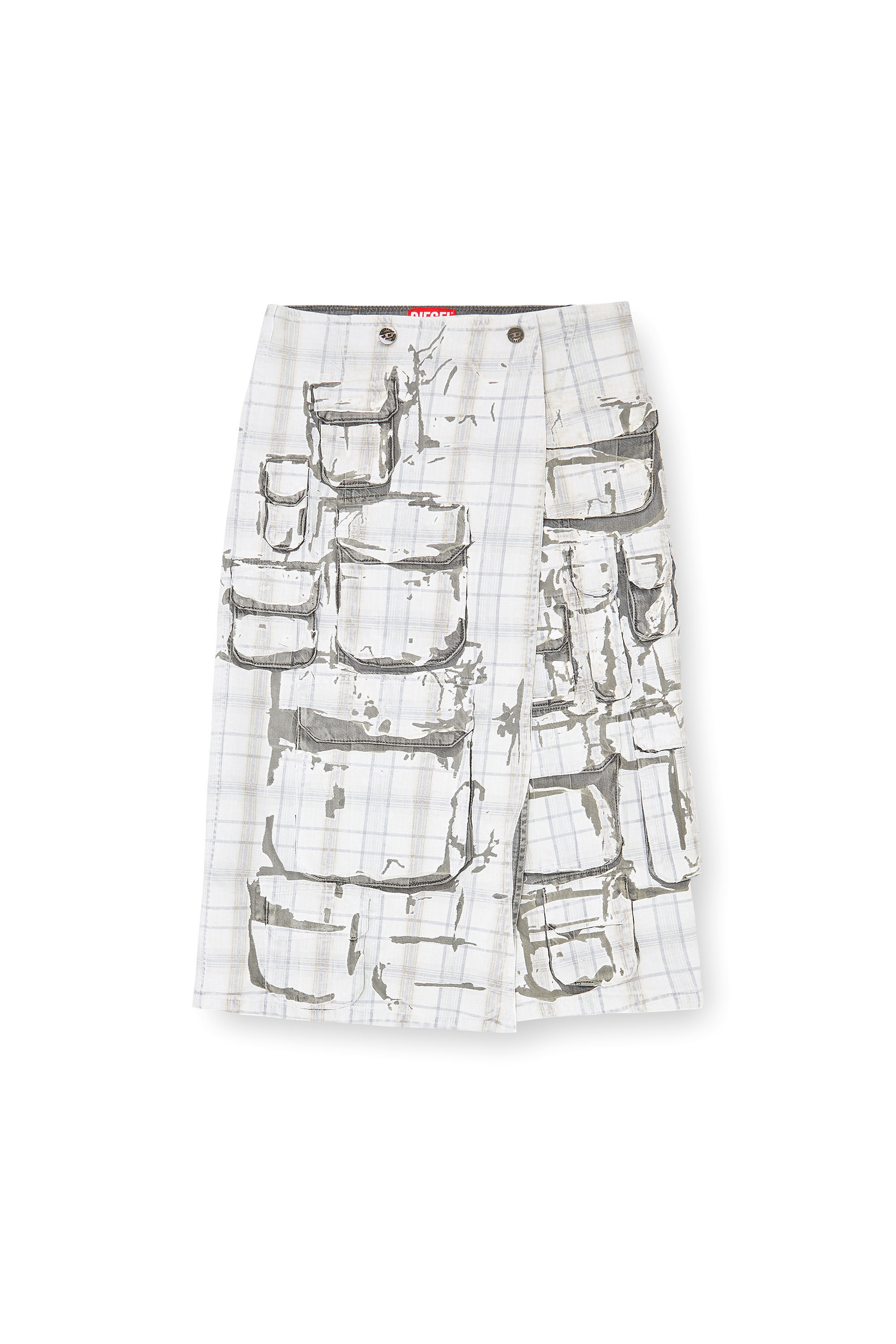 Diesel - DE-VORIN-FSI1, Damen Jeans-Midirock mit Peel-off-Effekt in Grau - 3