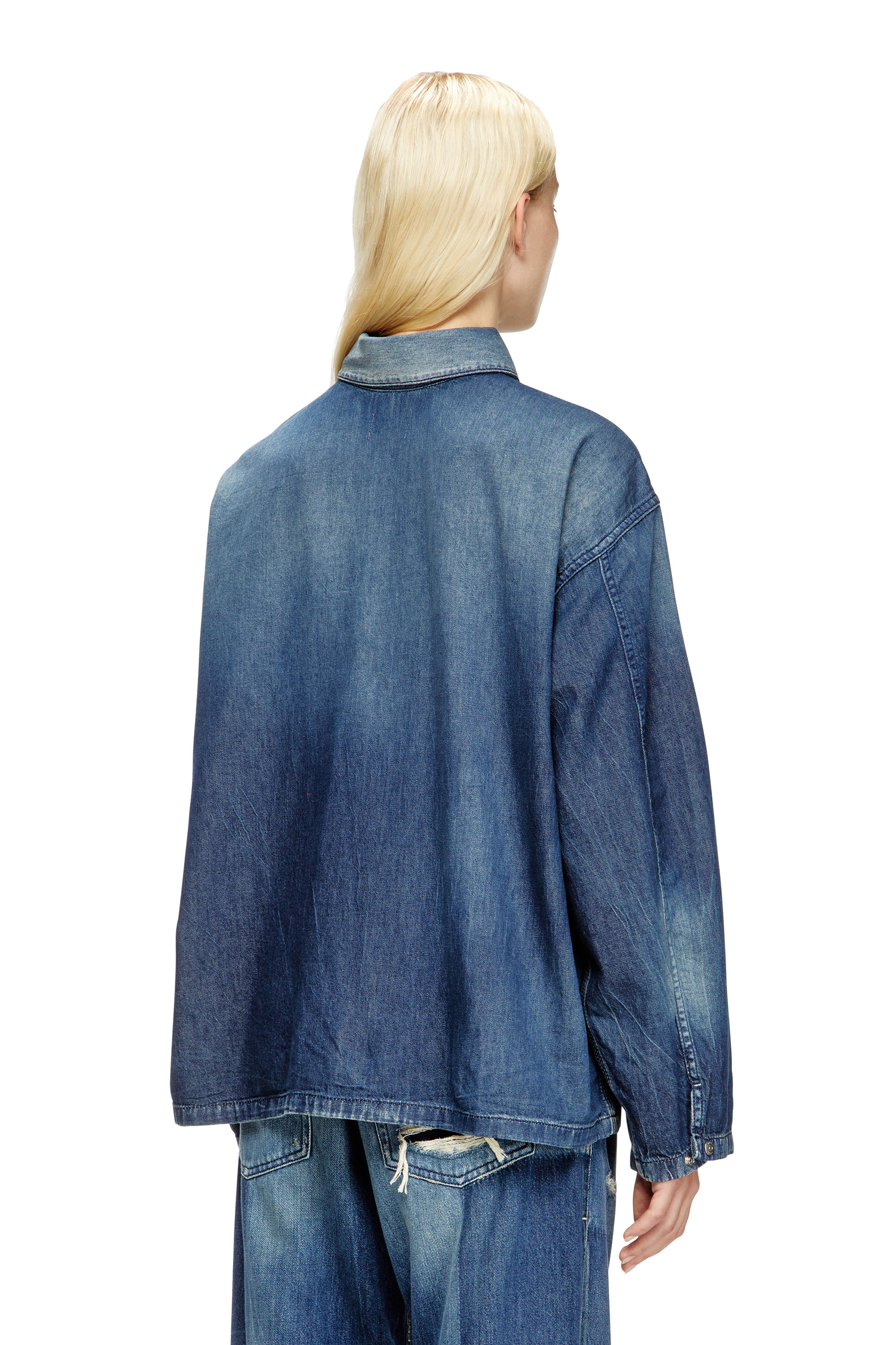 Diesel - DE-PRISS, Damen Henley-Oberteil in Kontrast-Effekt-Denim in Mittelblau - 3