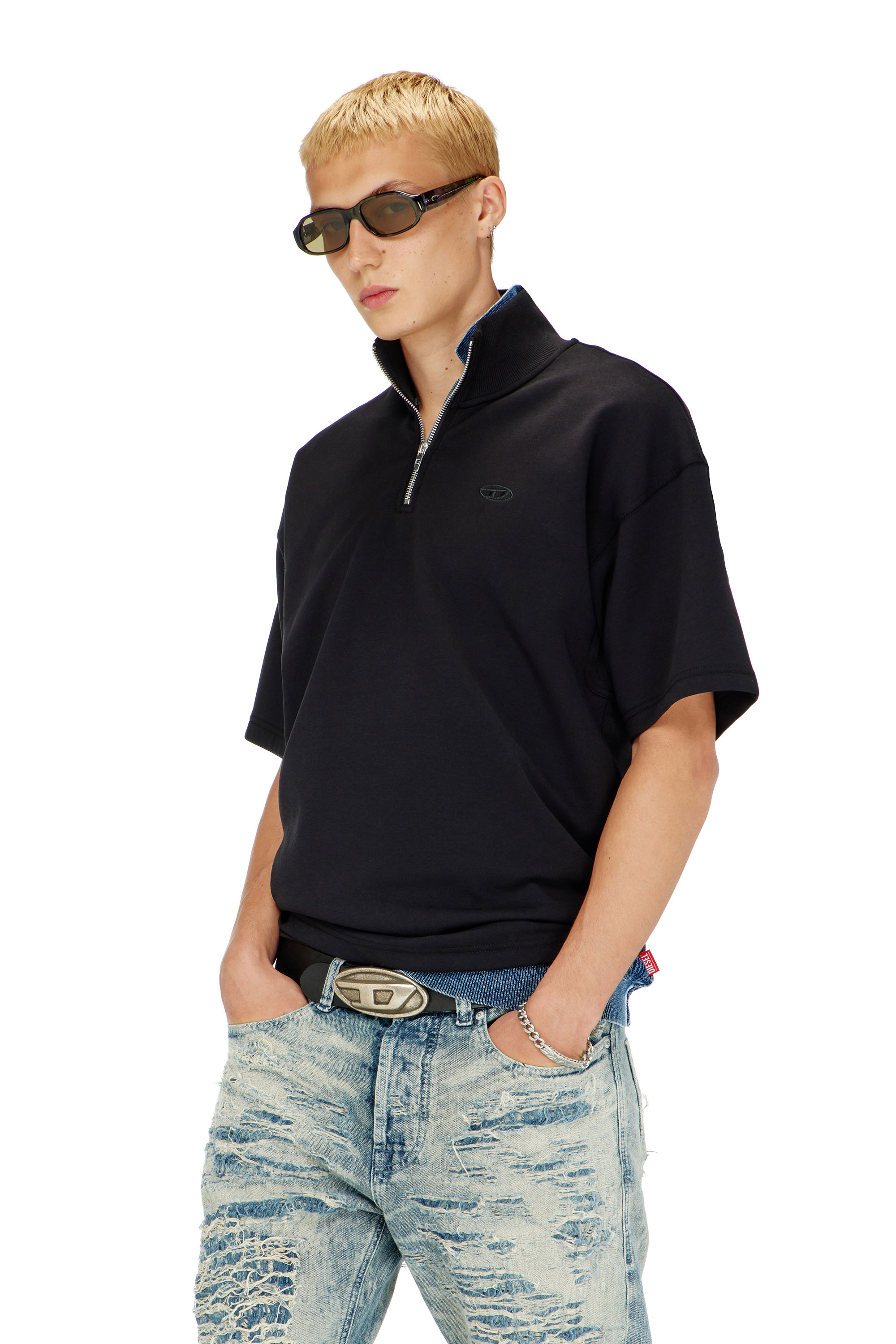 Diesel - S-CUBY, Herren Kurz&auml;rmliges Sweatshirt mit halbem zip aus leichtem Scuba in Schwarz - 1