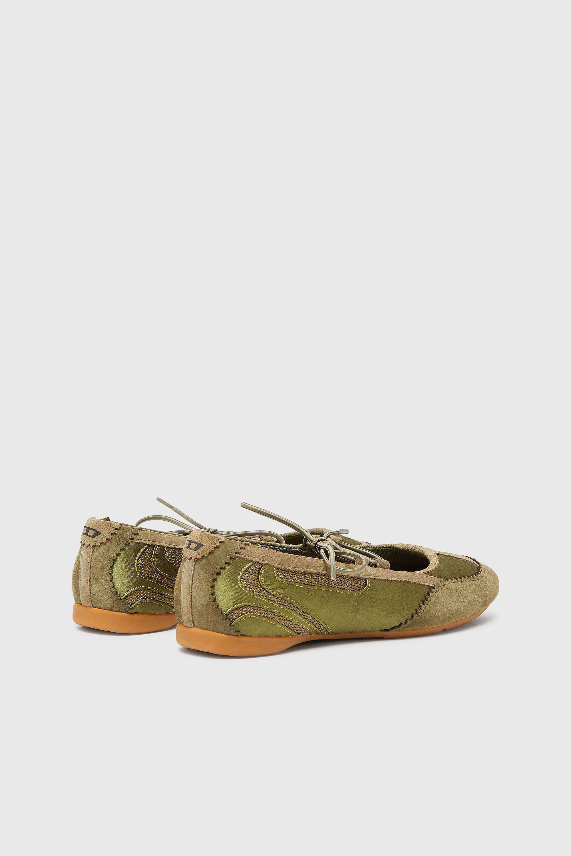 Diesel - D-MILE BALLERINA LACE UP II W, Woman's D-Mile - Lace-up ballerina flats in leather and mesh in Military Green - 3