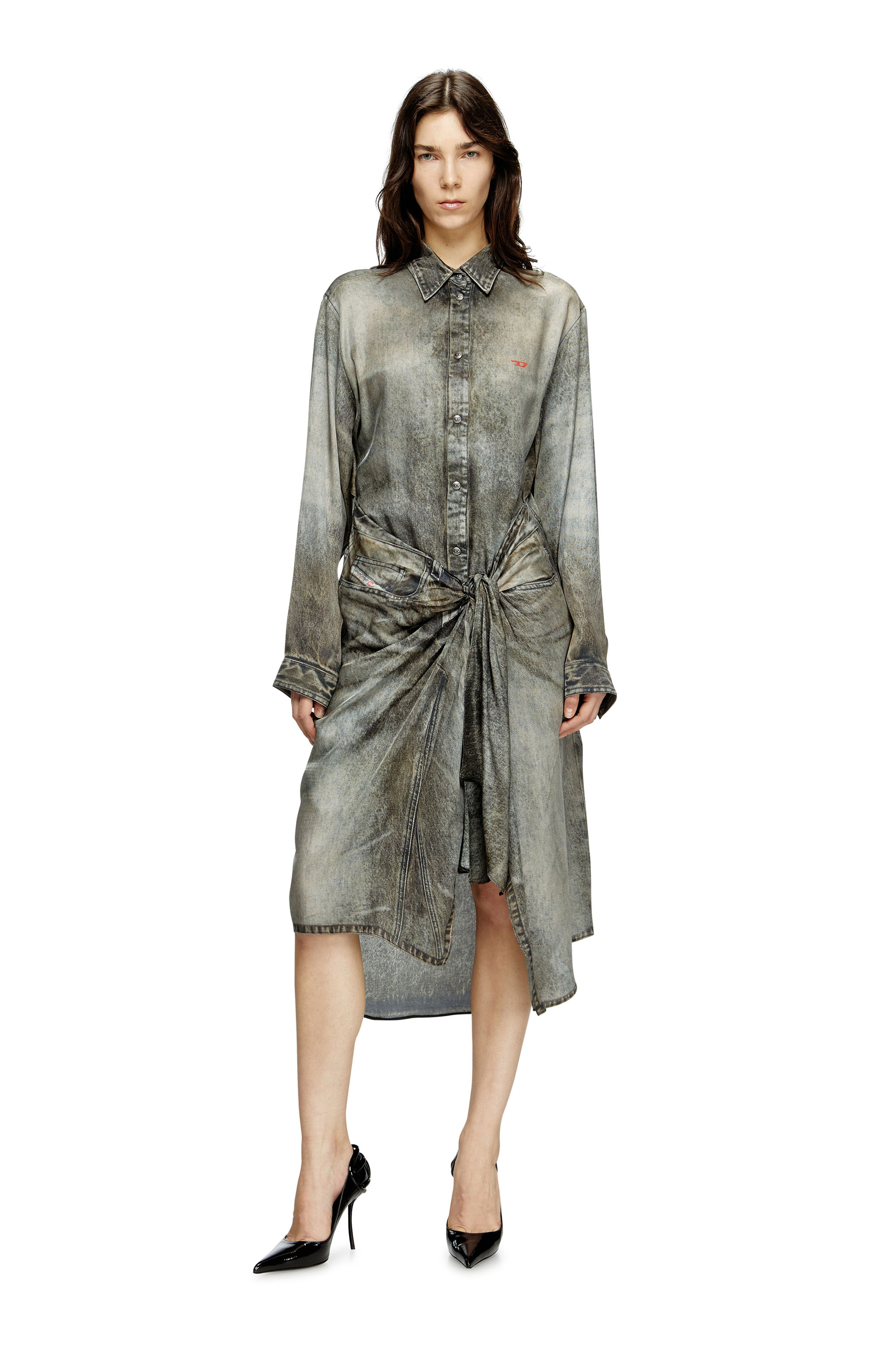 Diesel - D-ILETTA, Damen Wickel-Kleid aus Viskose im Denim-Look in Dunkelgrau - 3