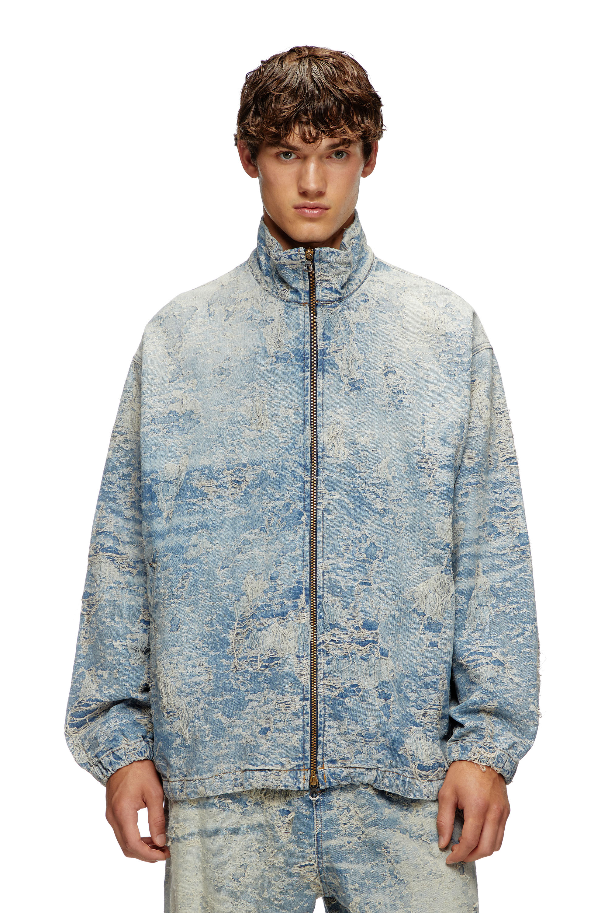 Diesel - D-KRAP-FSF, Unisex Jacke mit Reißverschluss aus Jacquard-Denim mit Schmutz-Effekt in Hellblau - 2