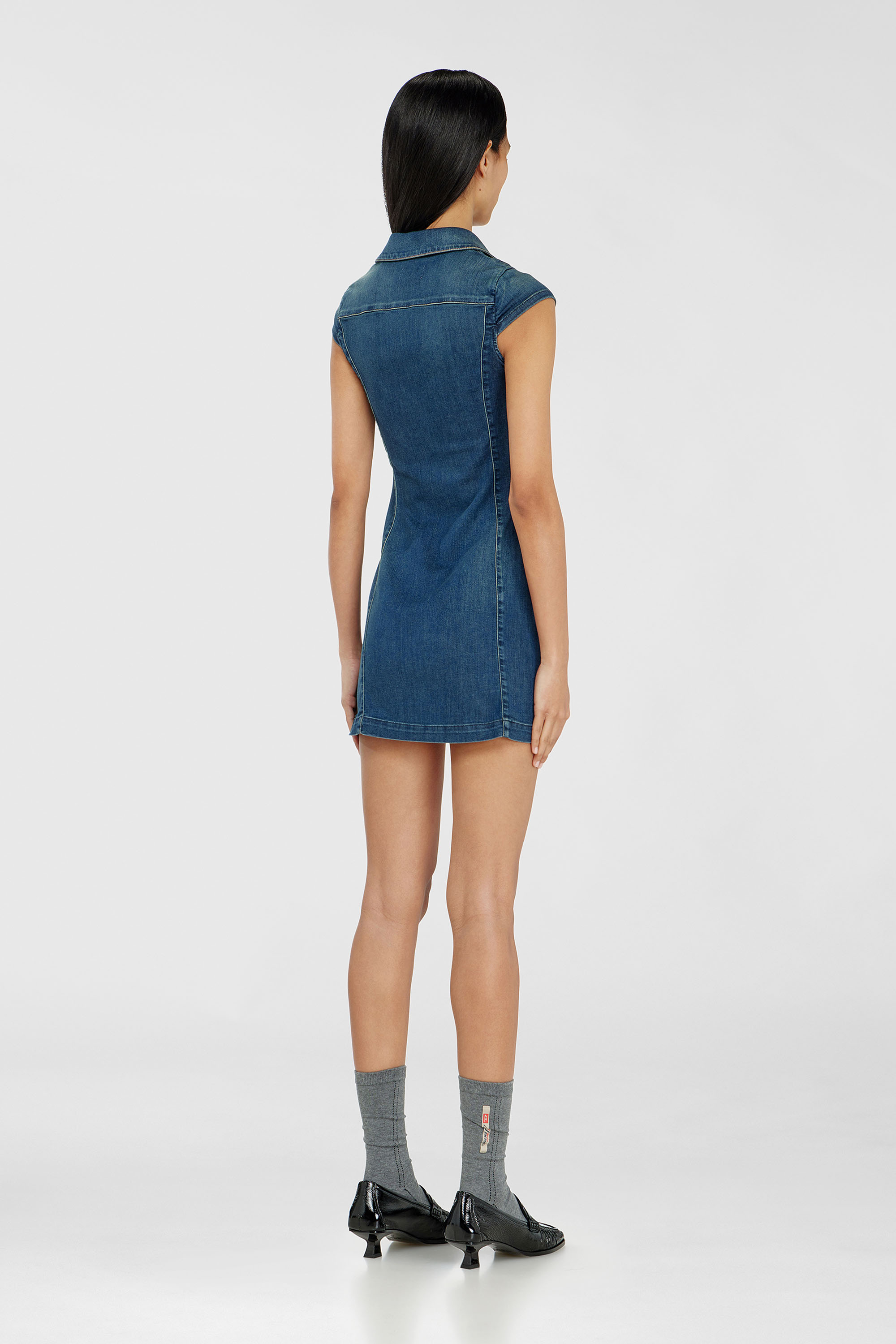 Diesel - DE-LORVYN-S, Damen Jeanshemdkleid mit durchgehendem zip in Mittelblau - 4