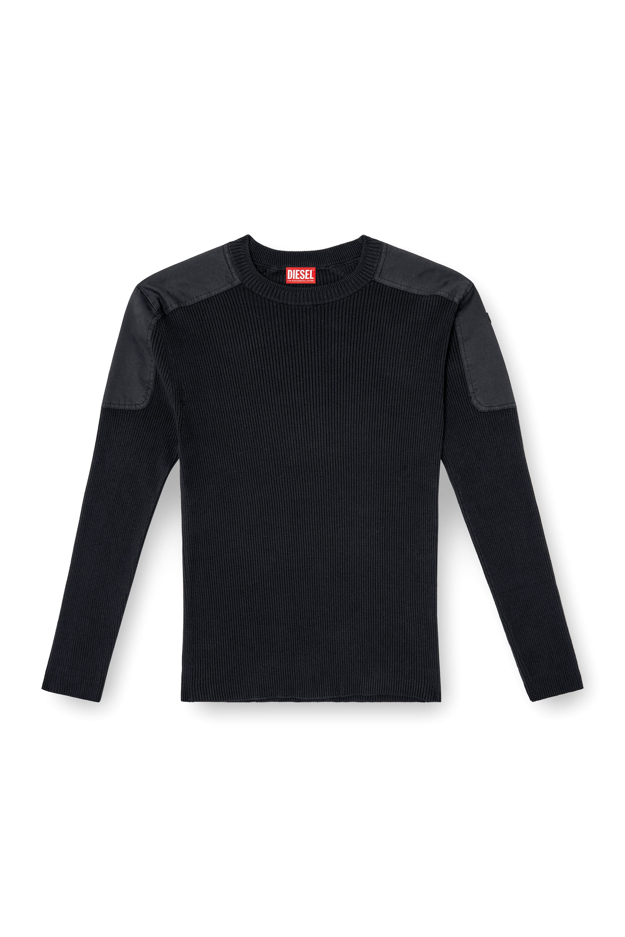 Diesel - K-MARTIN, Herren Gerippter Pullover mit Schultereins&auml;tzen in Schwarz - 3