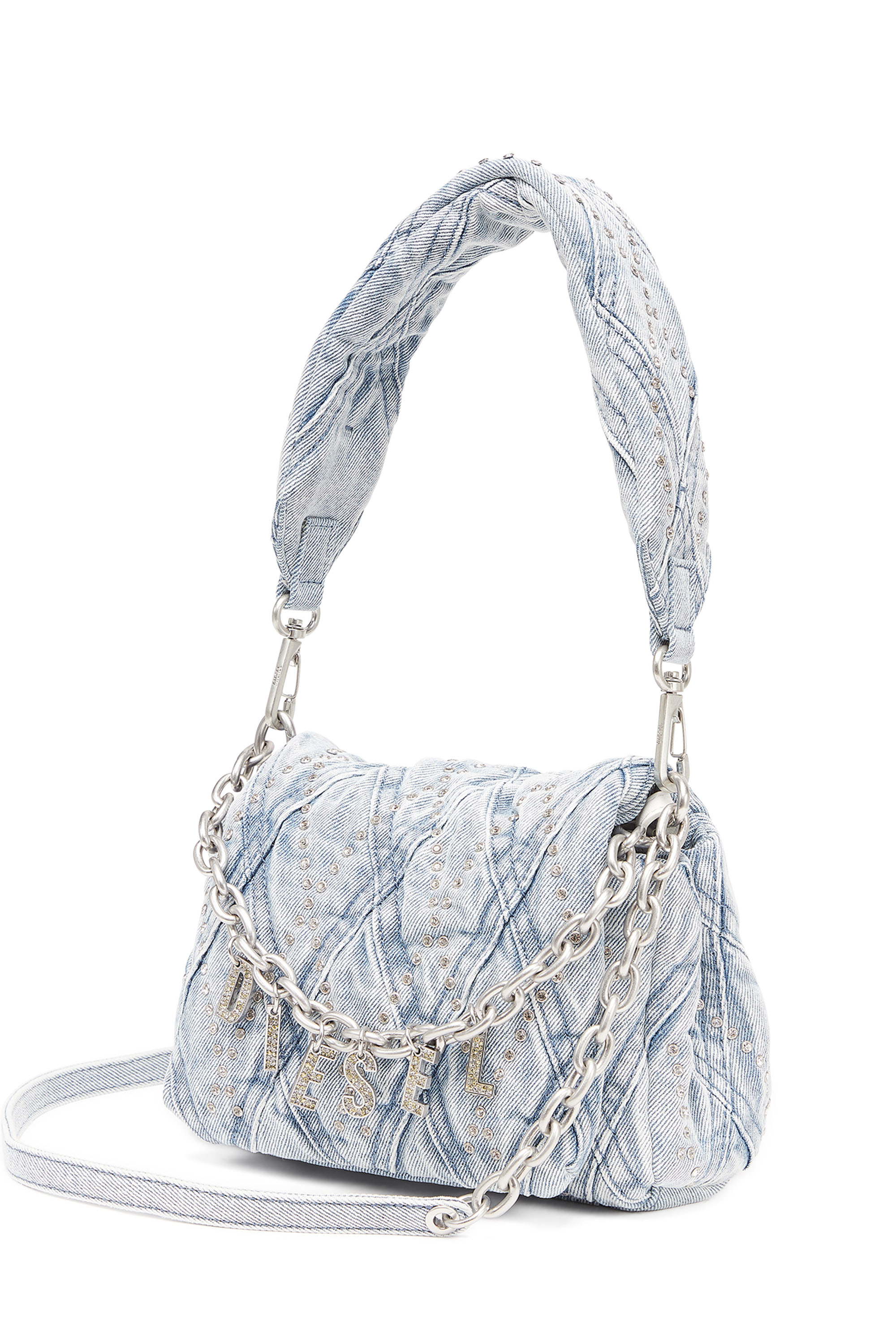 Diesel - CHARM-D SHOULDER S, Damen Charm-D Shoulder S - Kleine Schultertasche aus Denim mit Strass in Hellblau - 5